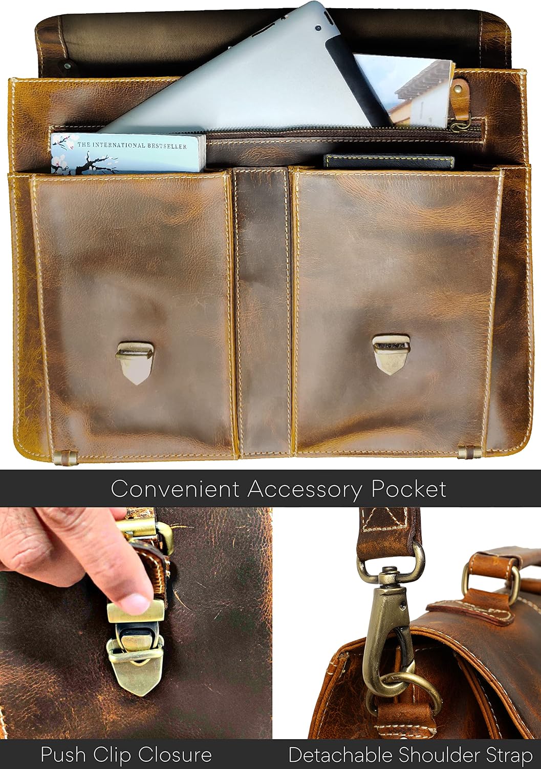 RUSTIC TOWN Handmade Leather Shoulder Briefcase Messenger Bag Mens 16 inch Laptop Satchel