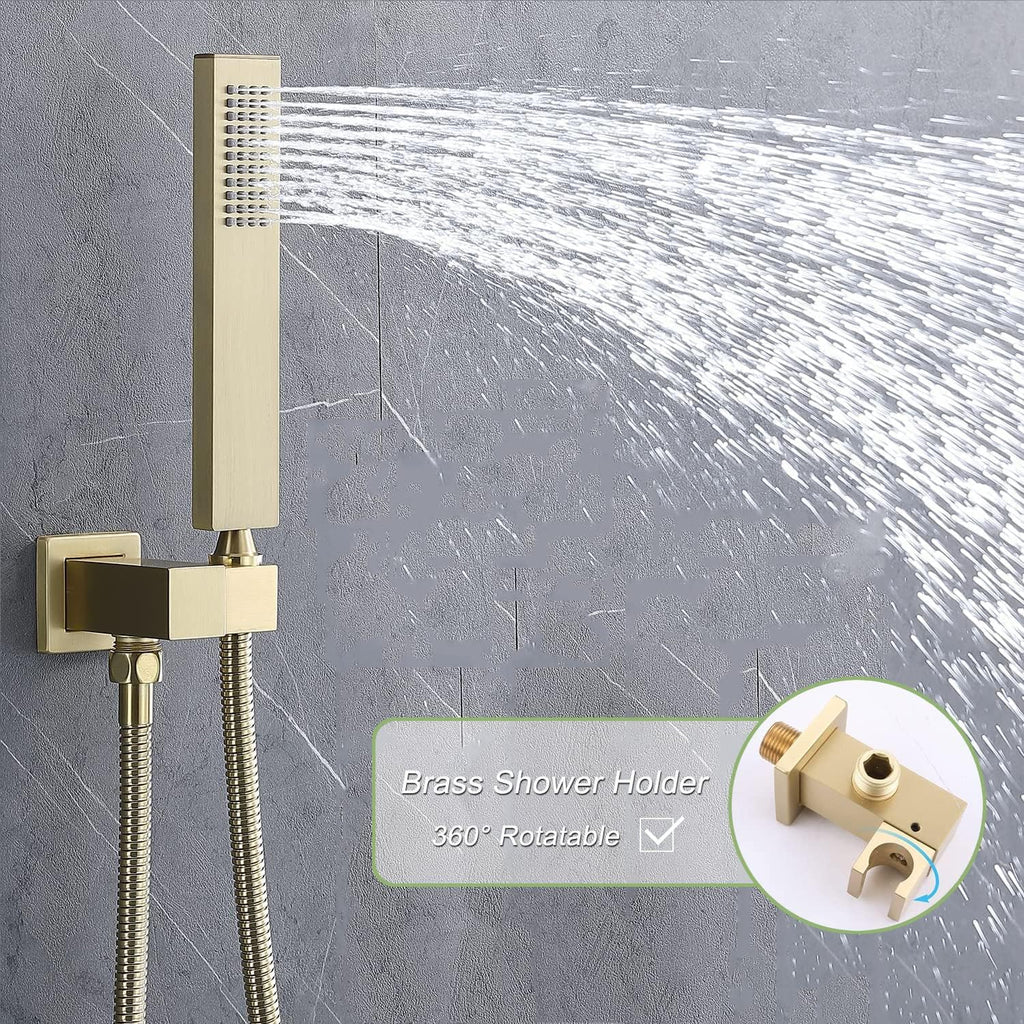 5 Function Thermostatic Shower System 16X24 inch Shower Head Set with Handheld Spray, 4 Body Jet, Brushed Gold