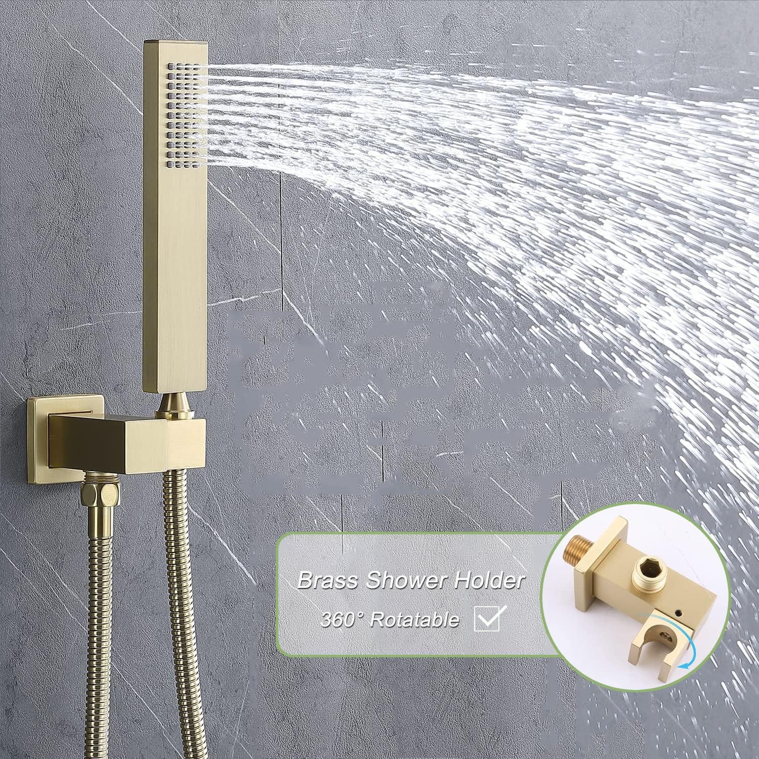 5 Function Thermostatic Shower System 16X24 inch Shower Head Set with Handheld Spray, 4 Body Jet, Brushed Gold
