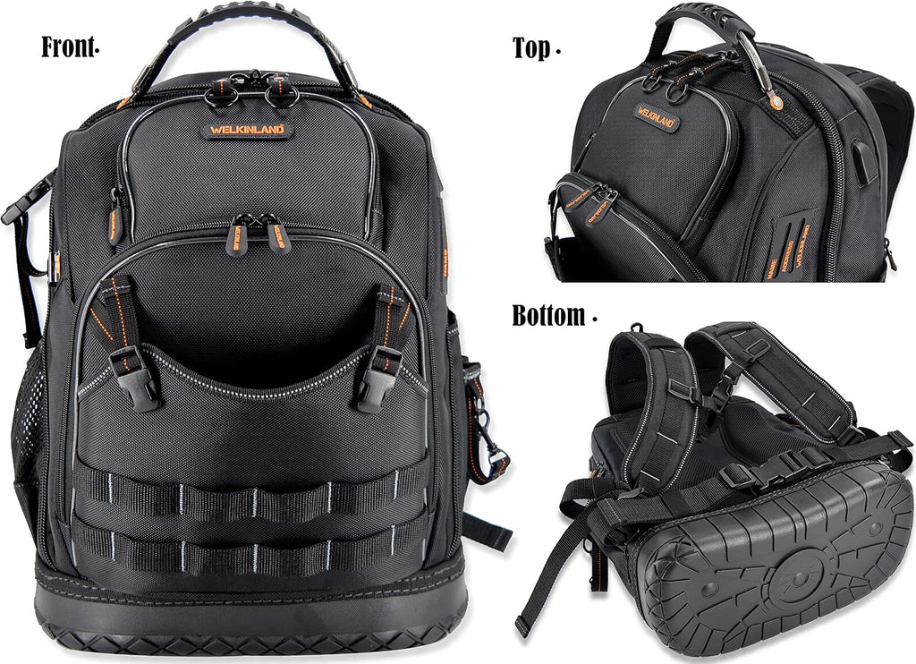 WELKINLAND 77-Pockets Electricians Tool Backpack, Tool Backpack For Men, HVAC Tools Bag Backpacks, Tools Backpacks For Construction