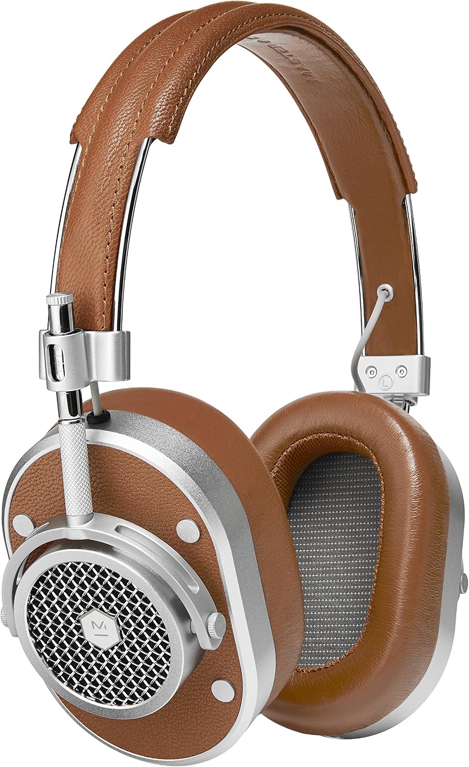 Master & Dynamic MH40 Over-Ear Headphones with Wire - Noise Isolating with Mic Recording Studio Headphones with Superior Sound, Silver Metal/Brown Leather