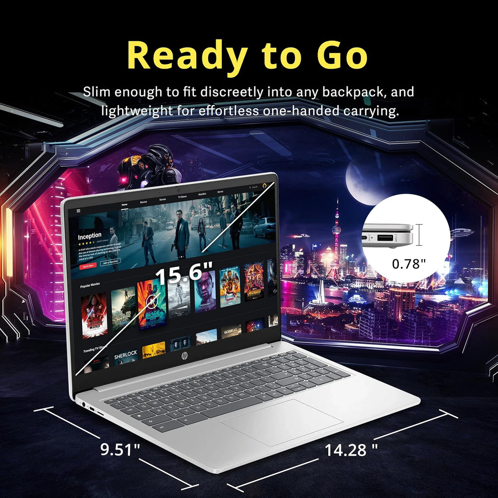 HP 15.6' HD Anti-Glare Chromebook Laptop, Intel Pentium N200, 8GB LPDDR5, 64GB eMMC, Intel UHD Graphics, Num Pad, 720p Camera, Wi-Fi 6, Chrome OS, Silver (Renewed)