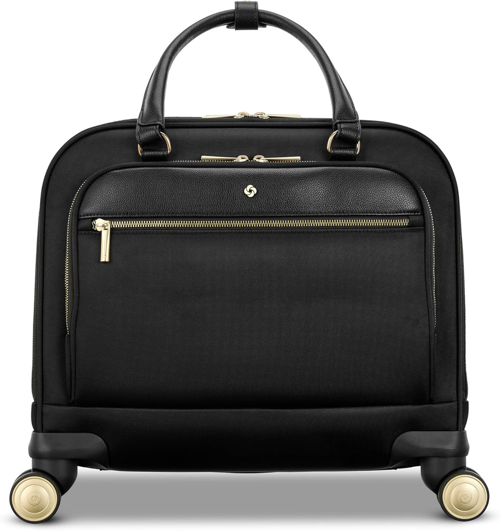 Samsonite Mobile Solutions 2 Spinner Mobile Office - Carry-On Rolling Laptop Bag with USB Pass-Through, Padded Laptop & Tablet Sleeves, File Organizer, Smooth Spinner Wheels, StackIt™ Strap - Black