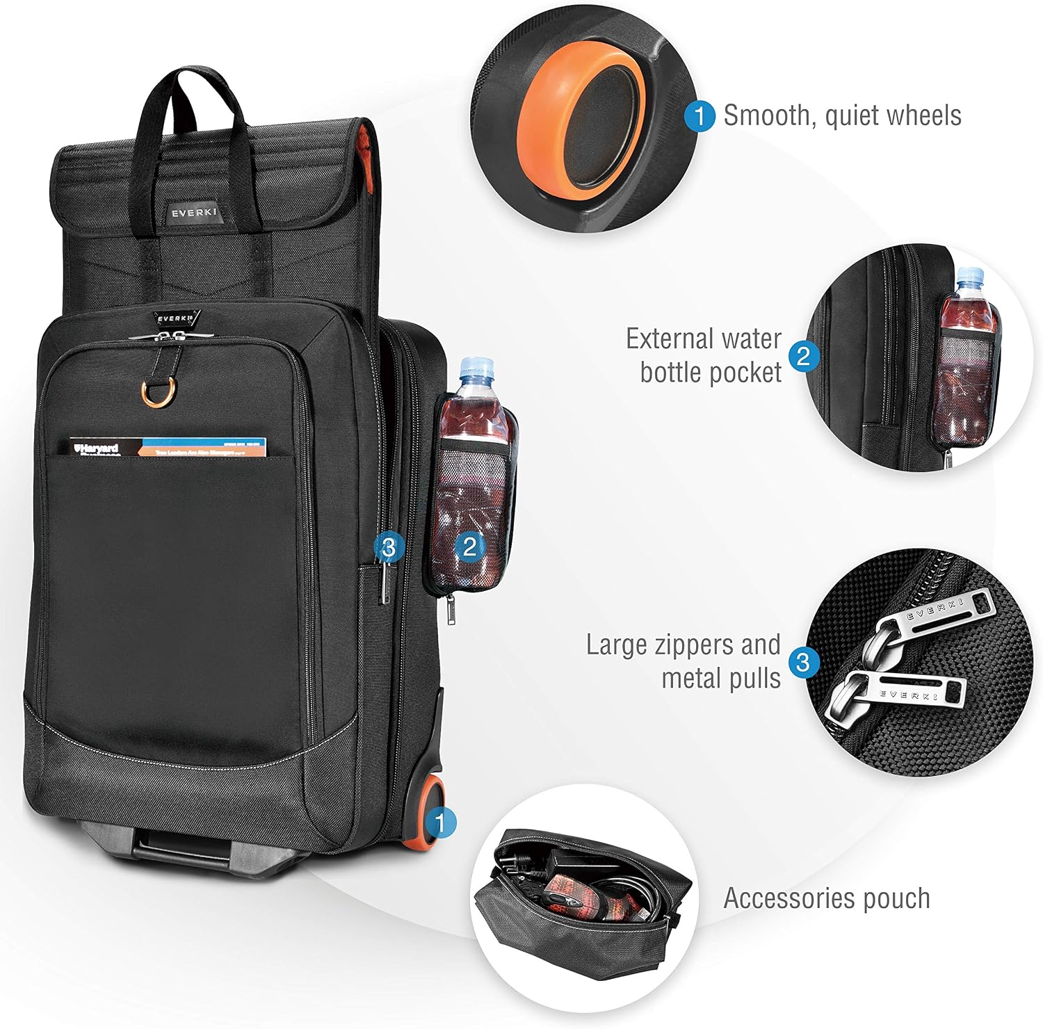 EVERKI Wheeled 420 Laptop Trolley, Rolling Carry-On Work Bag, TSA Friendly Removable Sleeve, Flight Approved, Organized Travel Luggage w/ Wheels for Business & Gaming, Fits Laptops up to 18.4' - Black
