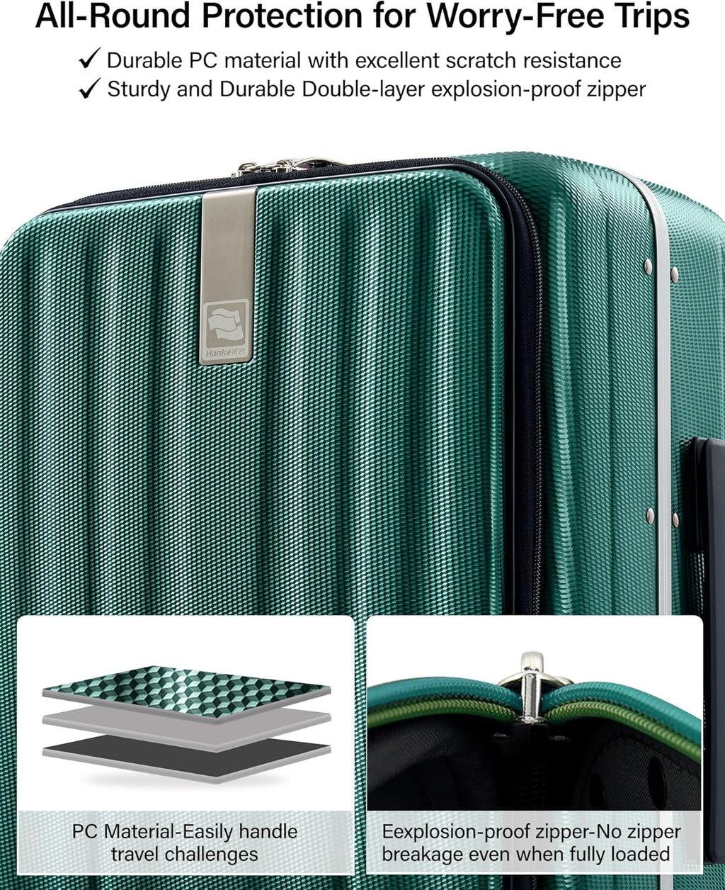Hanke 16 Inch Underseat Carry On Suitcases with Wheels,Lightweight Hard Shell Carry on Luggage for Weekender,Top Opening Small Suitcase,Travel Luggage for Womem Men,Dark Green.