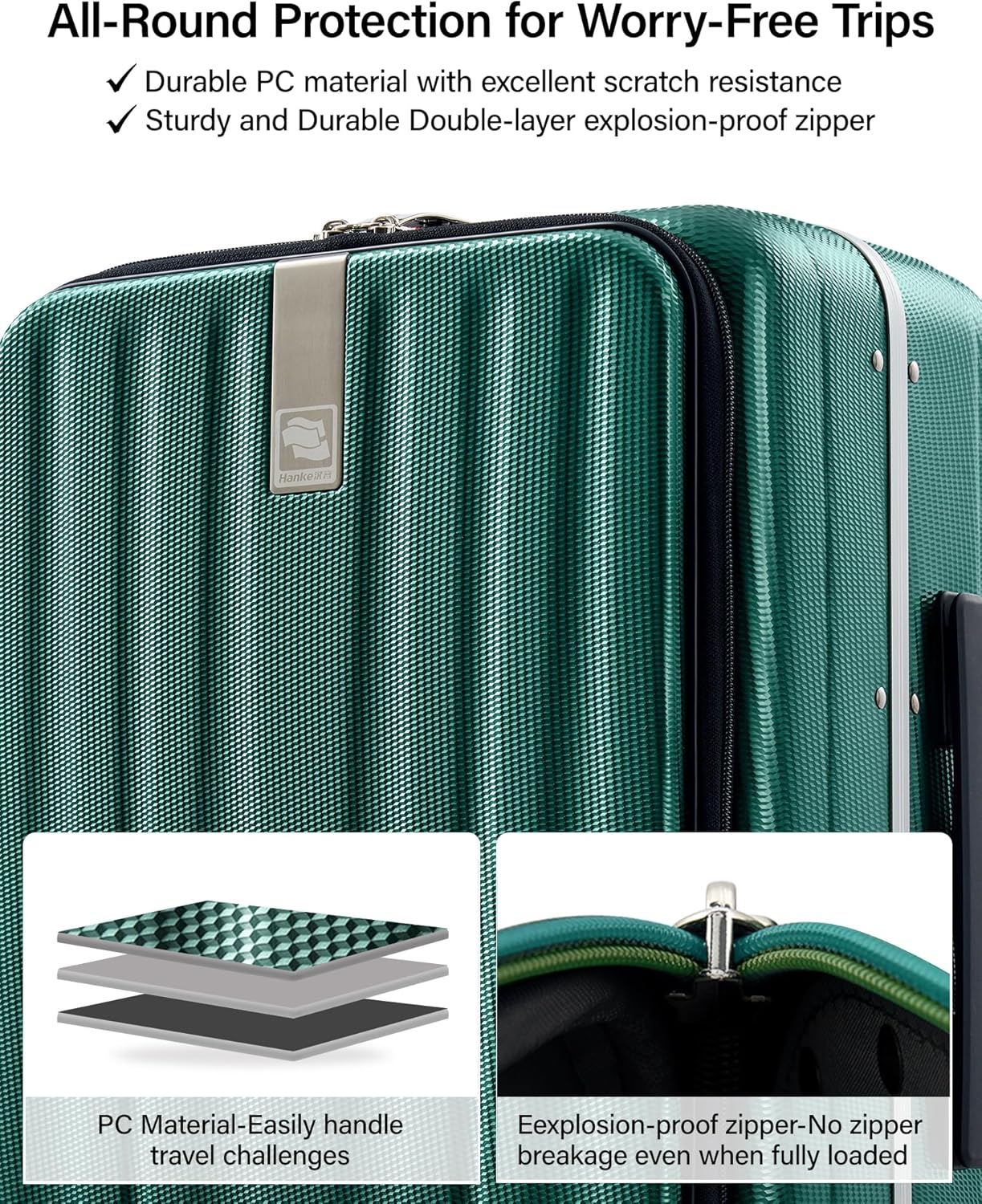 Hanke 16 Inch Underseat Carry On Suitcases with Wheels,Lightweight Hard Shell Carry on Luggage for Weekender,Top Opening Small Suitcase,Travel Luggage for Womem Men,Dark Green.