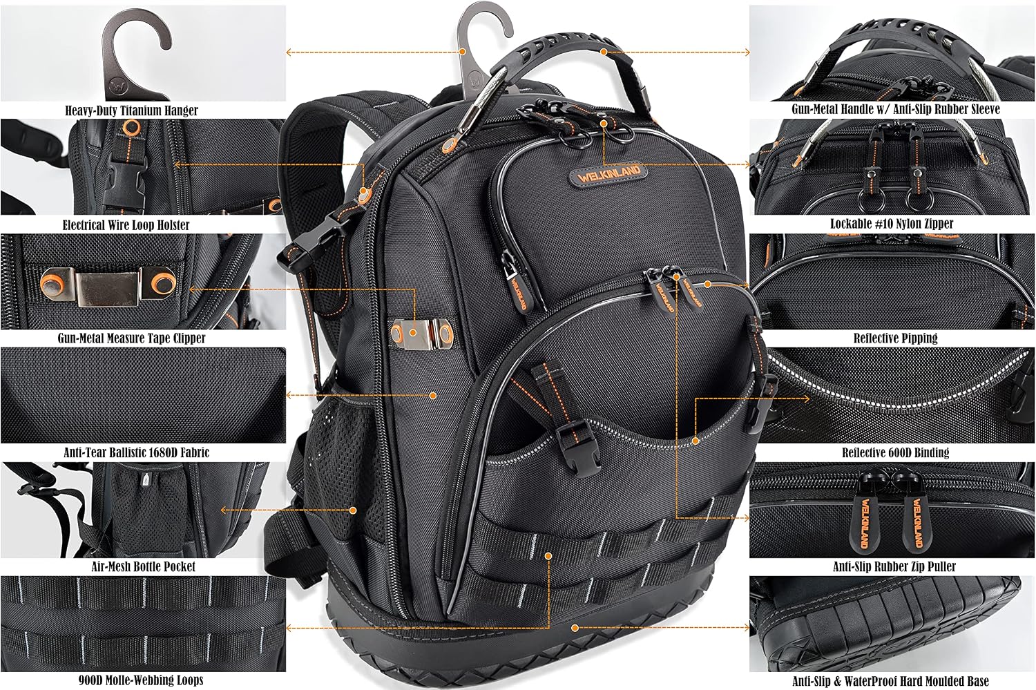 WELKINLAND 77-Pockets Electricians Tool Backpack, Tool Backpack For Men, HVAC Tools Bag Backpacks, Tools Backpacks For Construction