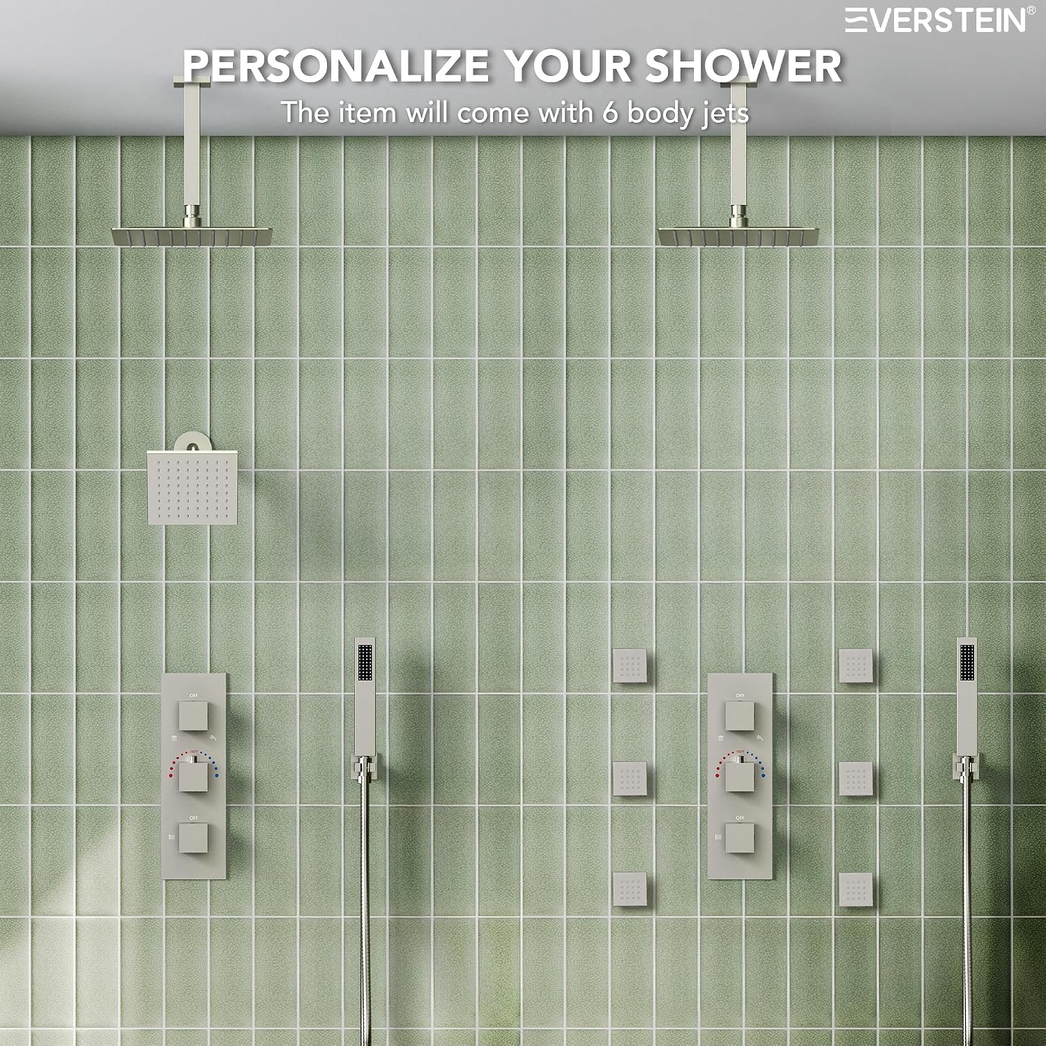 12' Ceiling Mount Dual Rainfall Shower Head System with Handheld Spray, Bathroom Shower Set with Valve (Brushed Nickel)