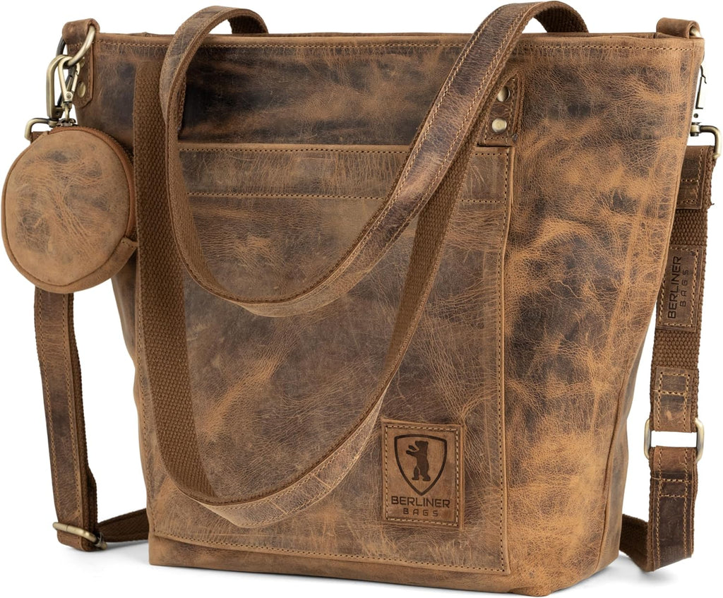 BERLINER BAGS Vintage Genuine Leather Tote Bag Verona, Handbag, Large Shopper, Work Bag for Women