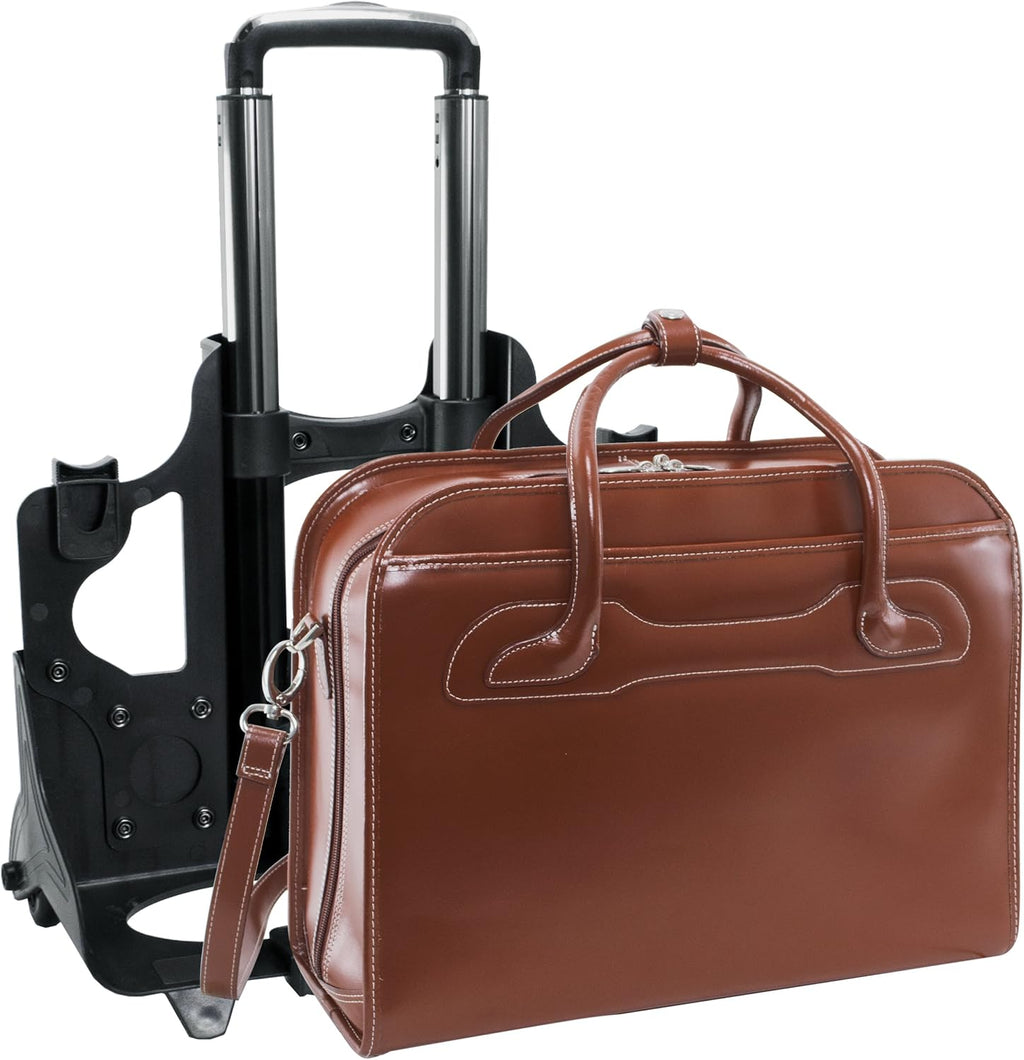 McKlein WILLOWBROOK, 17' Leather Detachable -Wheeled Ladies' Laptop/Computer & Tablet Business Briefcase Bag/Women's Rolling Overnight Travel Bag, Removable trolley case