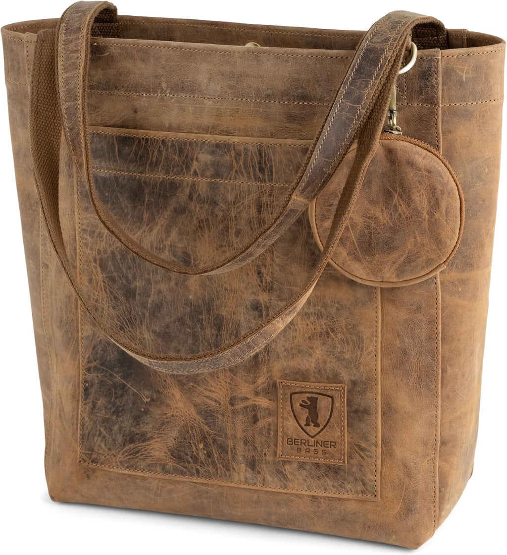 Berliner Bags Vintage Genuine Leather Tote Bag Seville, Handbag, Large Shopper for Women