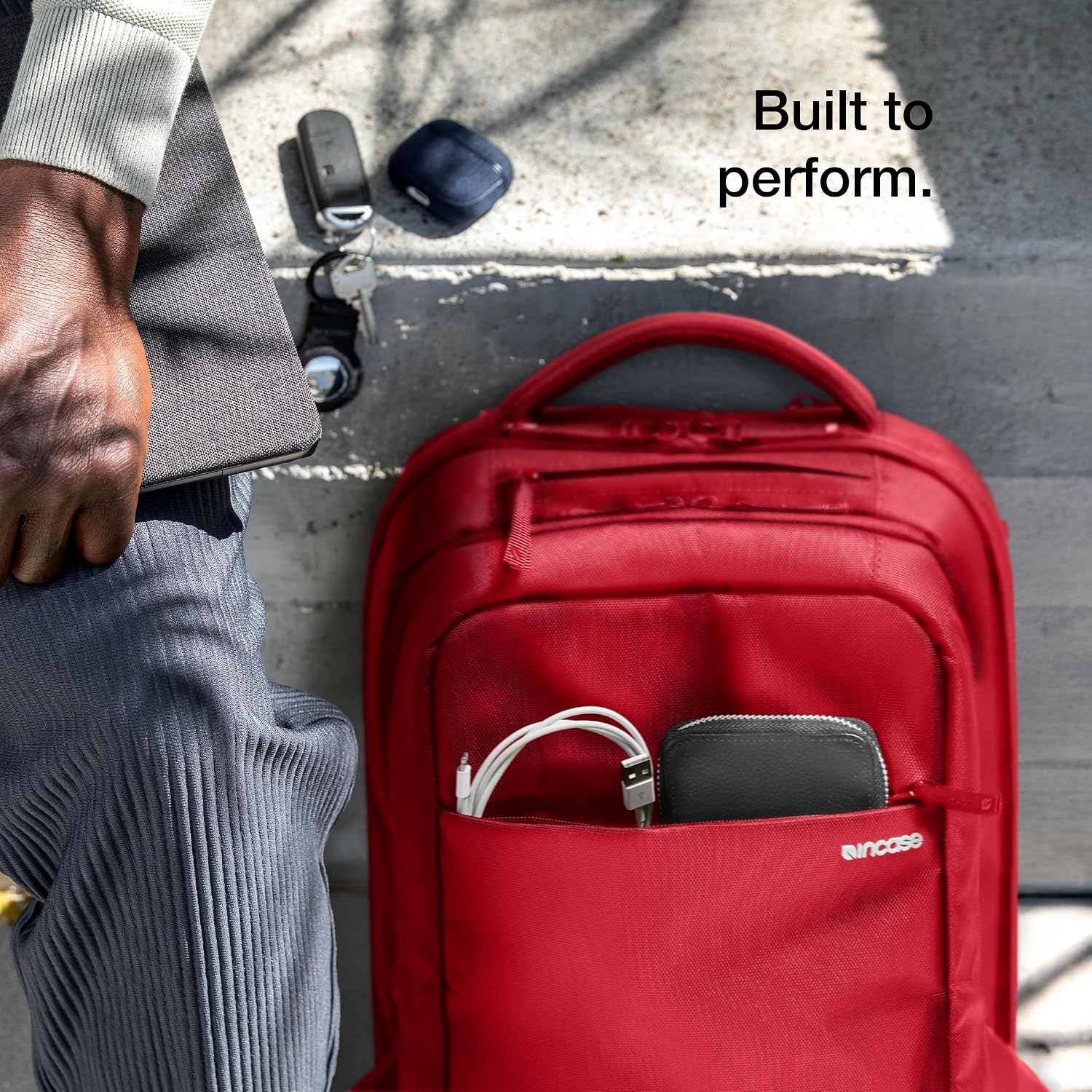 Incase ICON Backpack – Large Tech Backpack for Business, School, Travel – Laptop Bag with 8 Compartments, Fits 16 Inch Devices – Dedicated Laptop, Tablet, Phone and Accessory Pockets - Signal Red