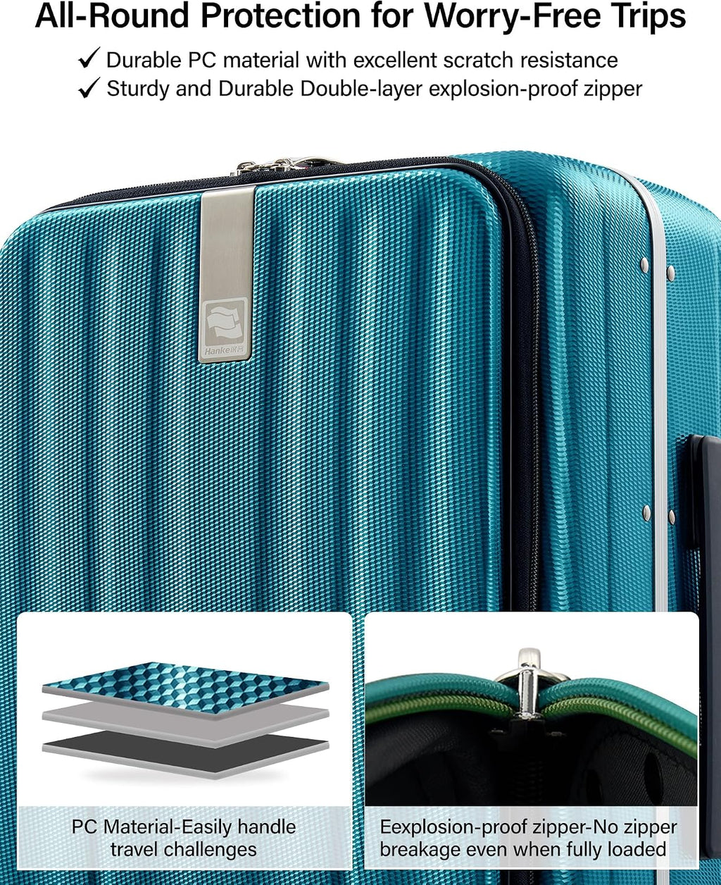 Hanke 16 Inch Small Carry On Luggage Hard Shell Top Opening Aluminum Frame Suitcase with Spinner Wheels, Underseat Front Open Luggage for Men & Women Business Travel and Short Trips, Caribbean Blue
