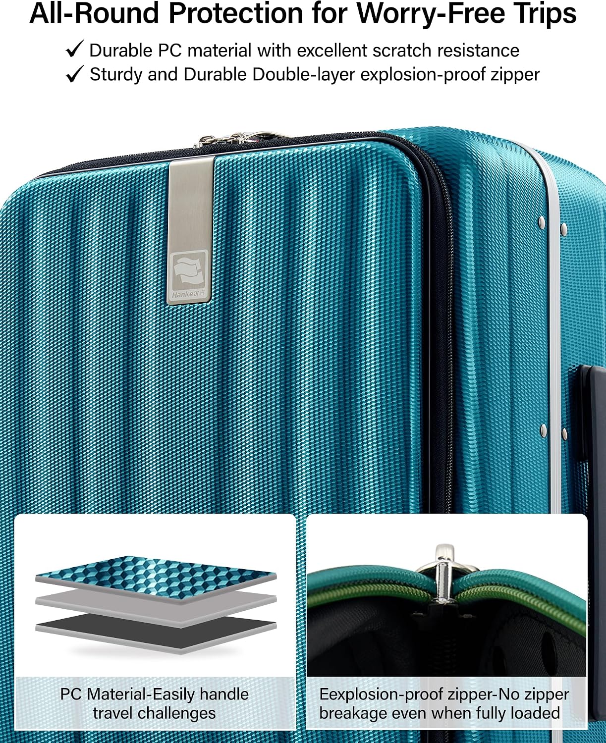 Hanke 16 Inch Small Carry On Luggage Hard Shell Top Opening Aluminum Frame Suitcase with Spinner Wheels, Underseat Front Open Luggage for Men & Women Business Travel and Short Trips, Caribbean Blue