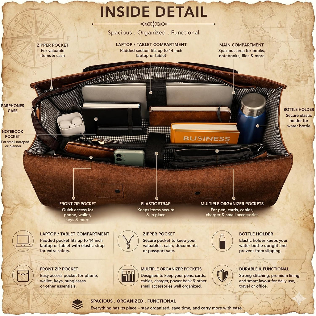 cuero Retro Brown Laptop Messenger Bag Office Briefcase Crossbody Travel Bag For Men And Women Bag Office Laptop Bag