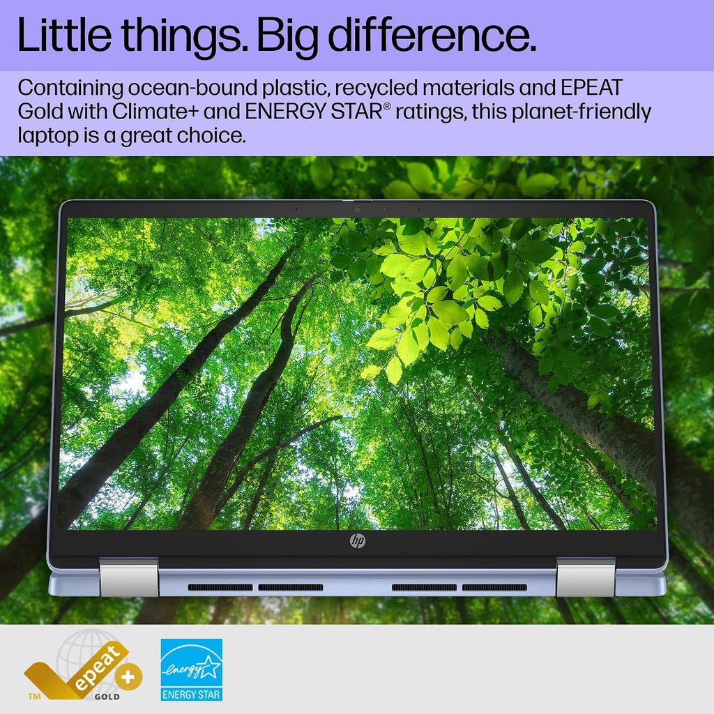 HP Chromebook x360 14 2-in-1 Touchscreen Laptop (14' HD, Intel N200, 4GB RAM, 192GB Storage (128GB SSD+64GB SD Card)) for Home, Students, HD Webcam, Wi-Fi 6, Long Battery Life, Chrome OS, Sky Blue