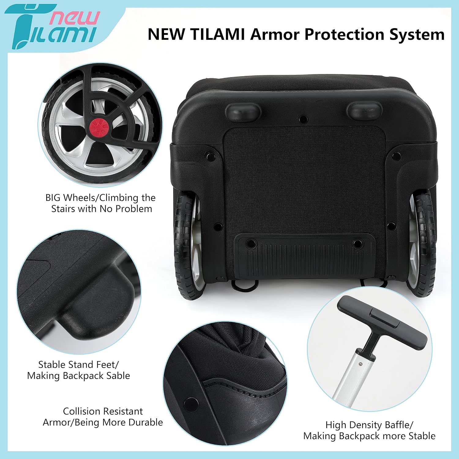 NEW TILAMI 19 inch Rolling Backpack Teens Rolling Backpack Cute Wheeled Laptop Backpack Bookbag Roller Travel Bag College, Black