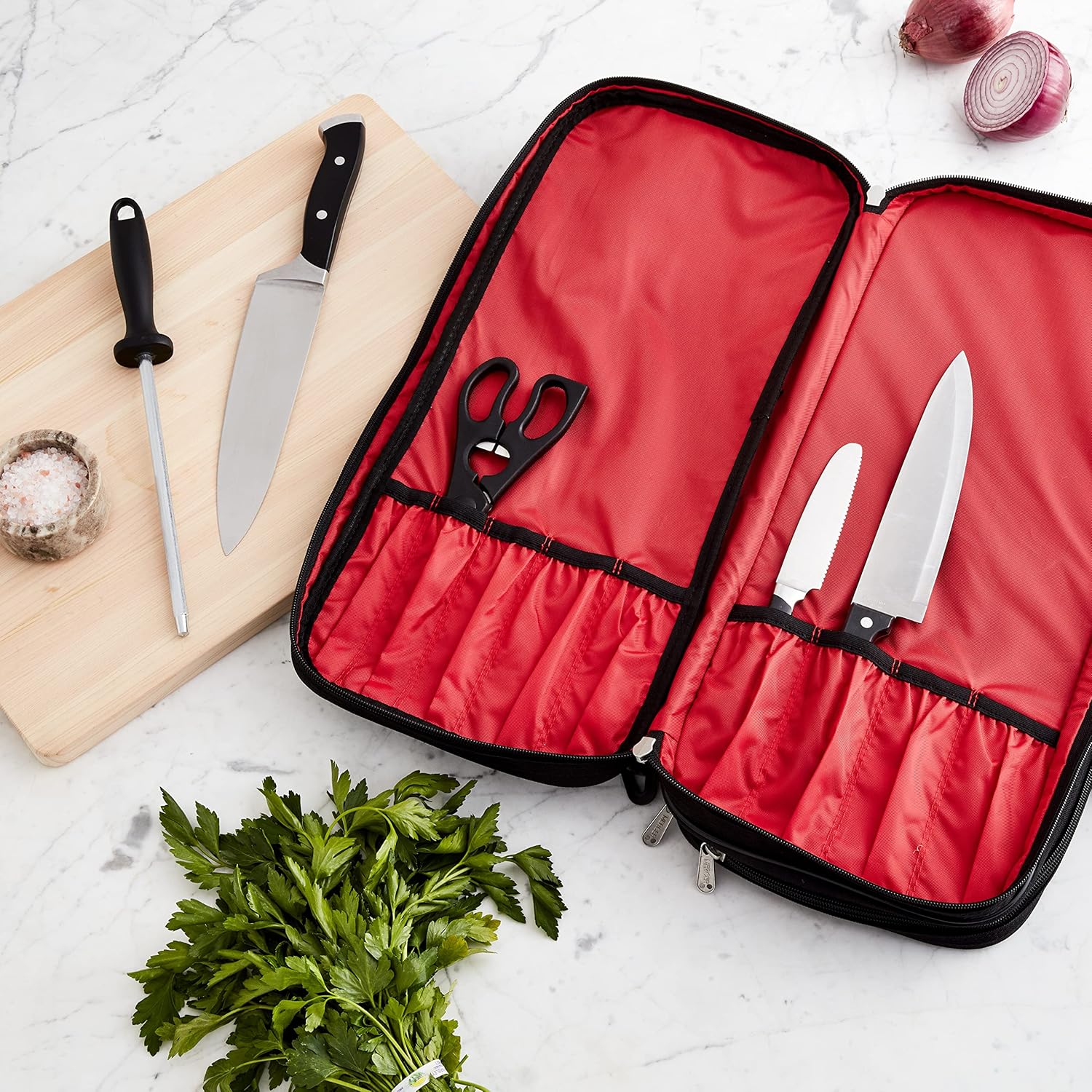 Mercer Culinary Double-Zip 17-Pocket Knife Case,Black