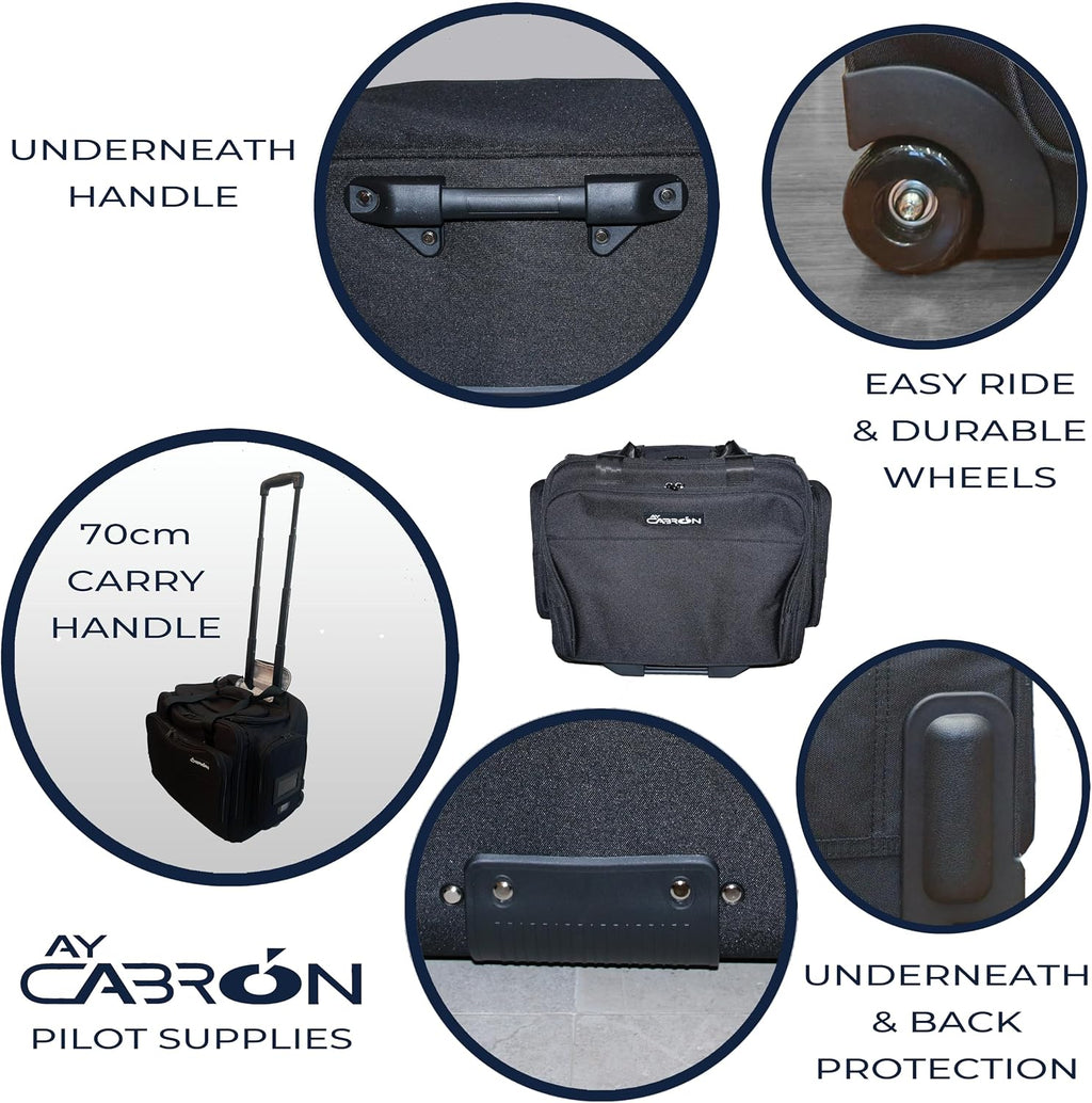 Ay Cabron™ Professional-Grade Pilot Flight Deck Trolley Bag – MADE BY PILOTS FOR PILOTS – Lightweight & Water-Resistant | Airbus & Boeing Compatible. (With Trolley, Large)