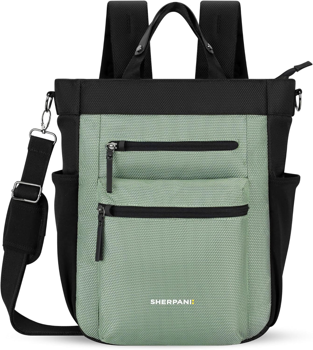 Sherpani Soleil, Anti Theft Convertible Backpack, 3 in 1 Tote, Crossbody Purse, 18L Travel Bag, RFID Protection, Fits 13' Laptop (Aloe Mist)