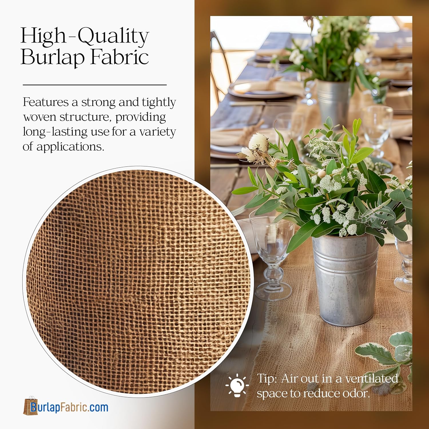 Burlap Jute Fabric by The Yard Natural Burlap Roll, 20 Inch Wide x 100 Yards, 10 Ounce – Eco-Friendly Material for Rustic Decor, Gardening, Table Runners, Crafts, and Weddings - Made in USA