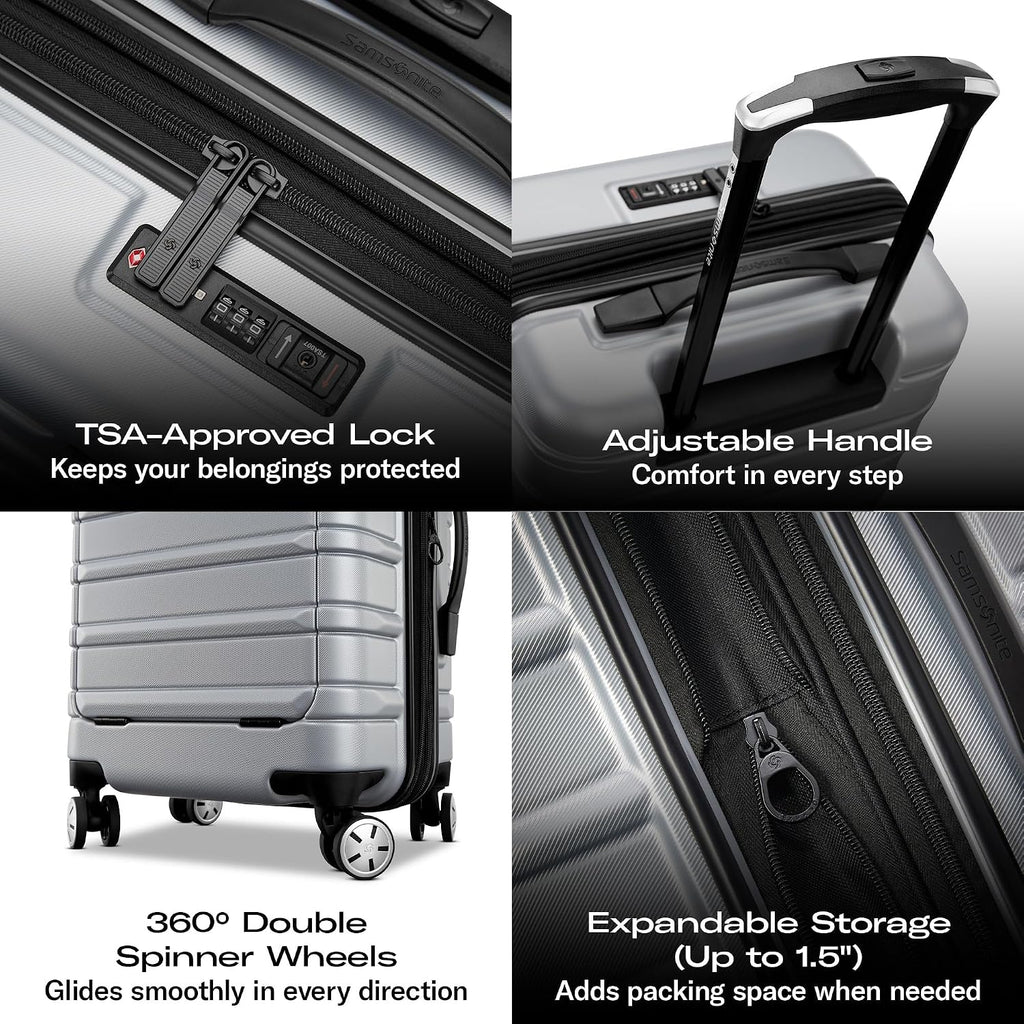 Samsonite Omni 2 PRO Hardside Expandable Luggage with Spinners, Arctic Silver, Carry-on