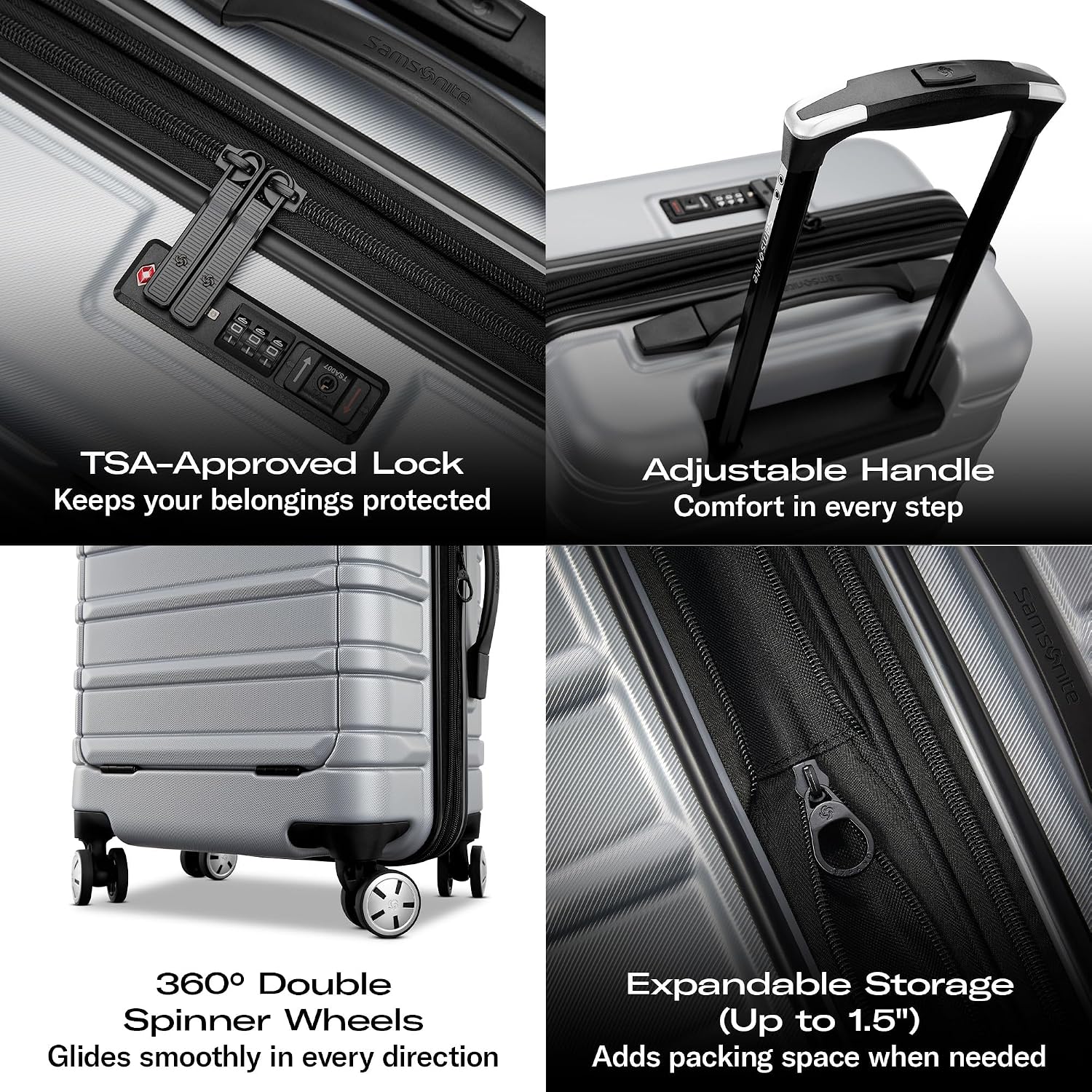 Samsonite Omni 2 PRO Hardside Expandable Luggage with Spinners, Arctic Silver, Carry-on