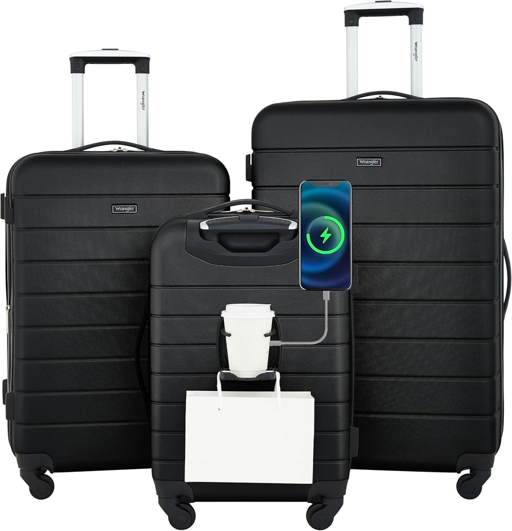 Wrangler Smart Spinner Hardside Luggage, 3 Piece Set, Black