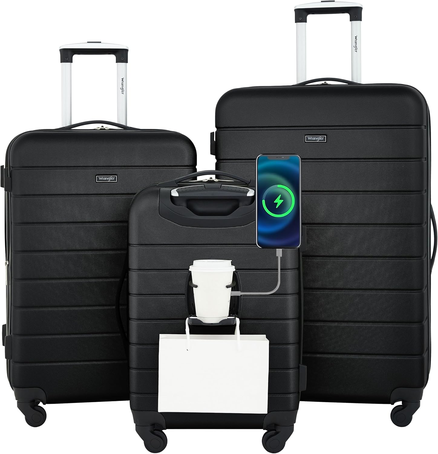 Wrangler Smart Spinner Hardside Luggage, 3 Piece Set, Black