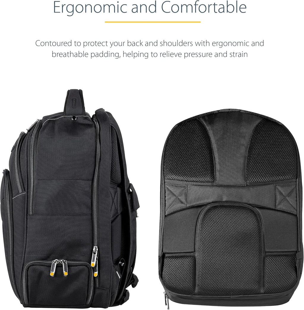 StarTech.com Unisex Backpack Ergonomic Computer Bag with Removable Accessory Case-Laptop/Tablet Pockets-Nylon, Black, 15.6' Professional IT Tech Work/Travel/Commute (NTBKBAG156)