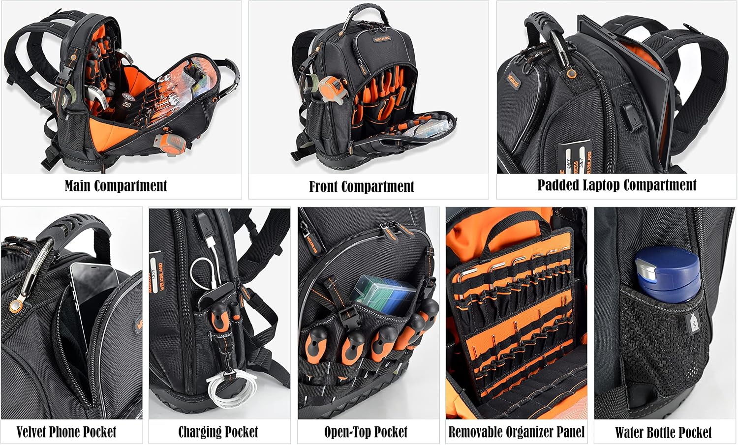 WELKINLAND 77-Pockets Electricians Tool Backpack, Tool Backpack For Men, HVAC Tools Bag Backpacks, Tools Backpacks For Construction