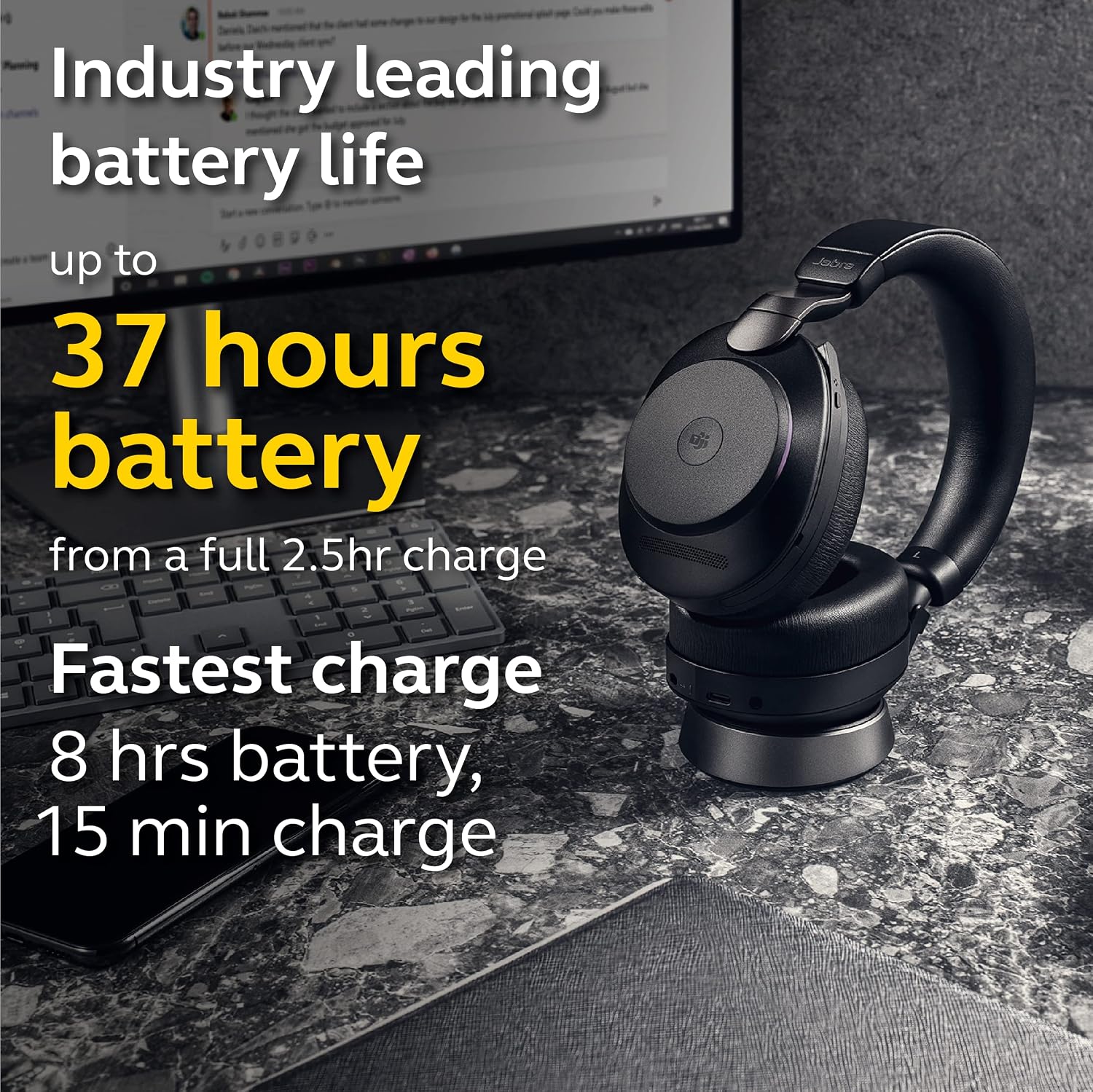 Jabra Evolve2 85 - USB-C MS Teams Stereo Stand - Black Wireless Headset/Music Headphones Black