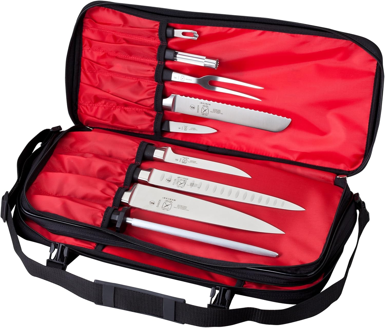 Mercer Culinary Double-Zip 17-Pocket Knife Case,Black