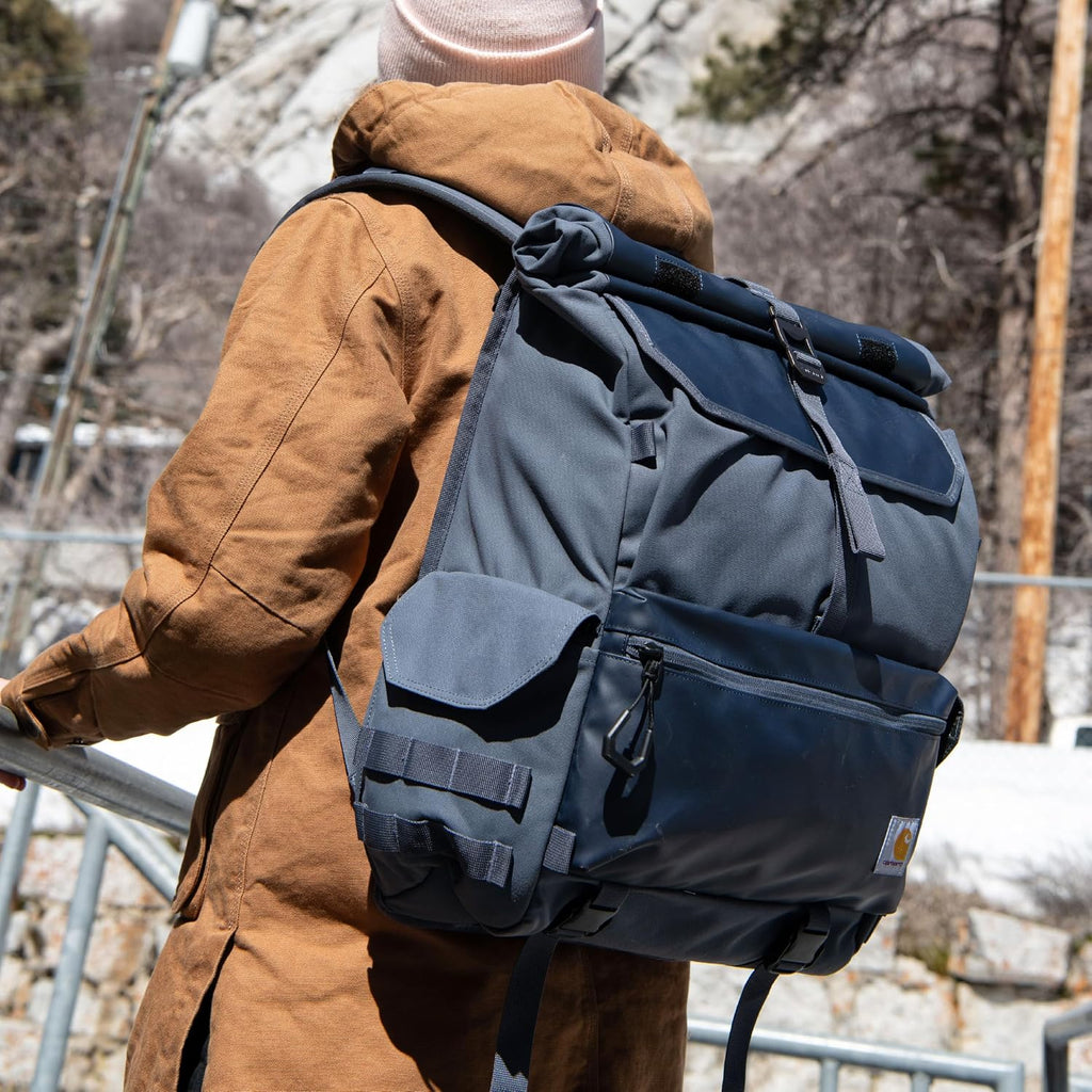 Carhartt 40L Nylon Roll Top Backpack, Heavy-Duty Water-Resistant Material W/ 17' Laptop Sleeve, Black