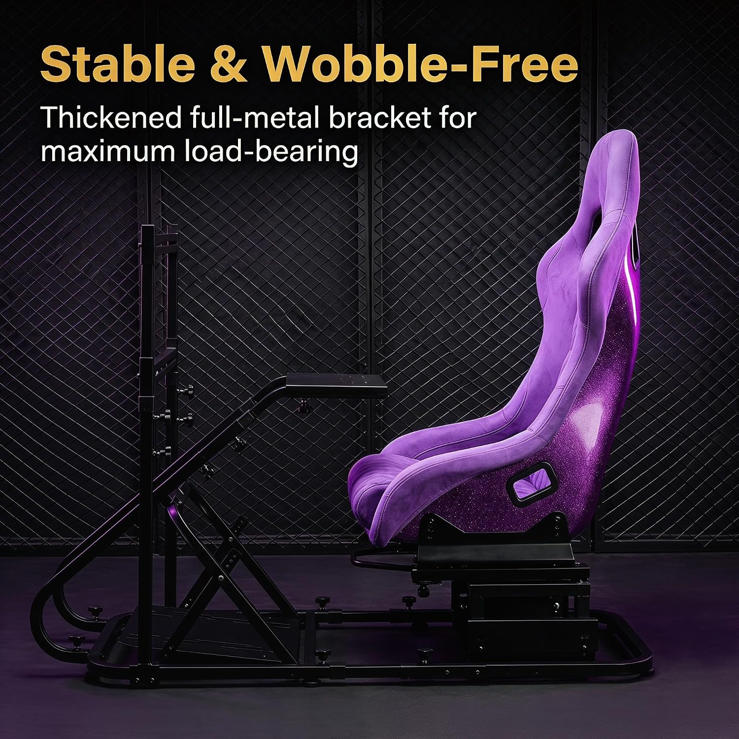 Racing Simulator Cockpit with Monitor Mount and Strong Fiberglass Purple Mesh Fabric Bucket Seat, Racing Wheel Stand Compatible with Fanatec, Thrustmaster, Logitech, Moza Racing Games on PS5, PS4, Xbox and PC
