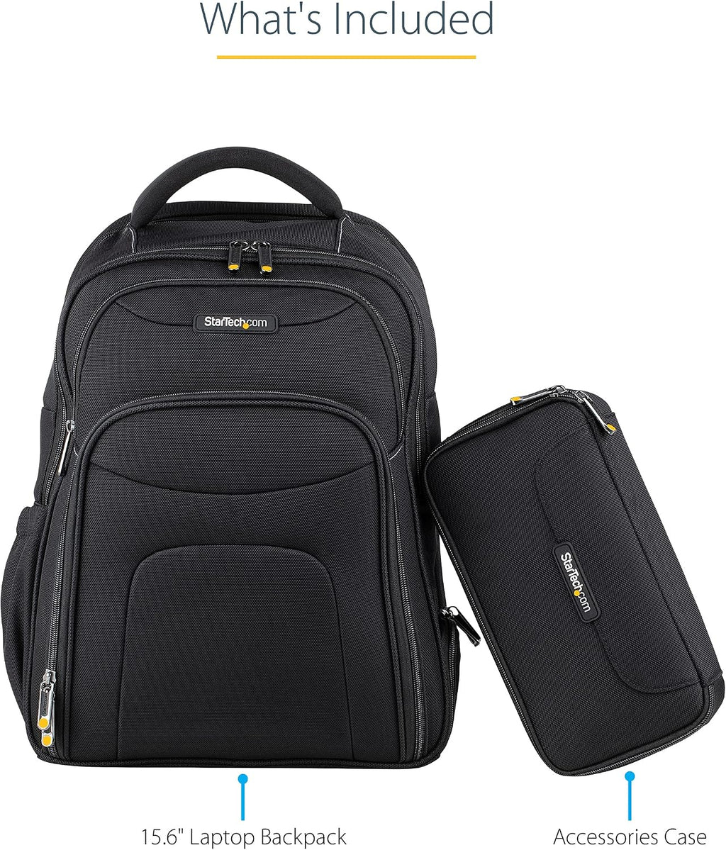 StarTech.com Unisex Backpack Ergonomic Computer Bag with Removable Accessory Case-Laptop/Tablet Pockets-Nylon, Black, 15.6' Professional IT Tech Work/Travel/Commute (NTBKBAG156)