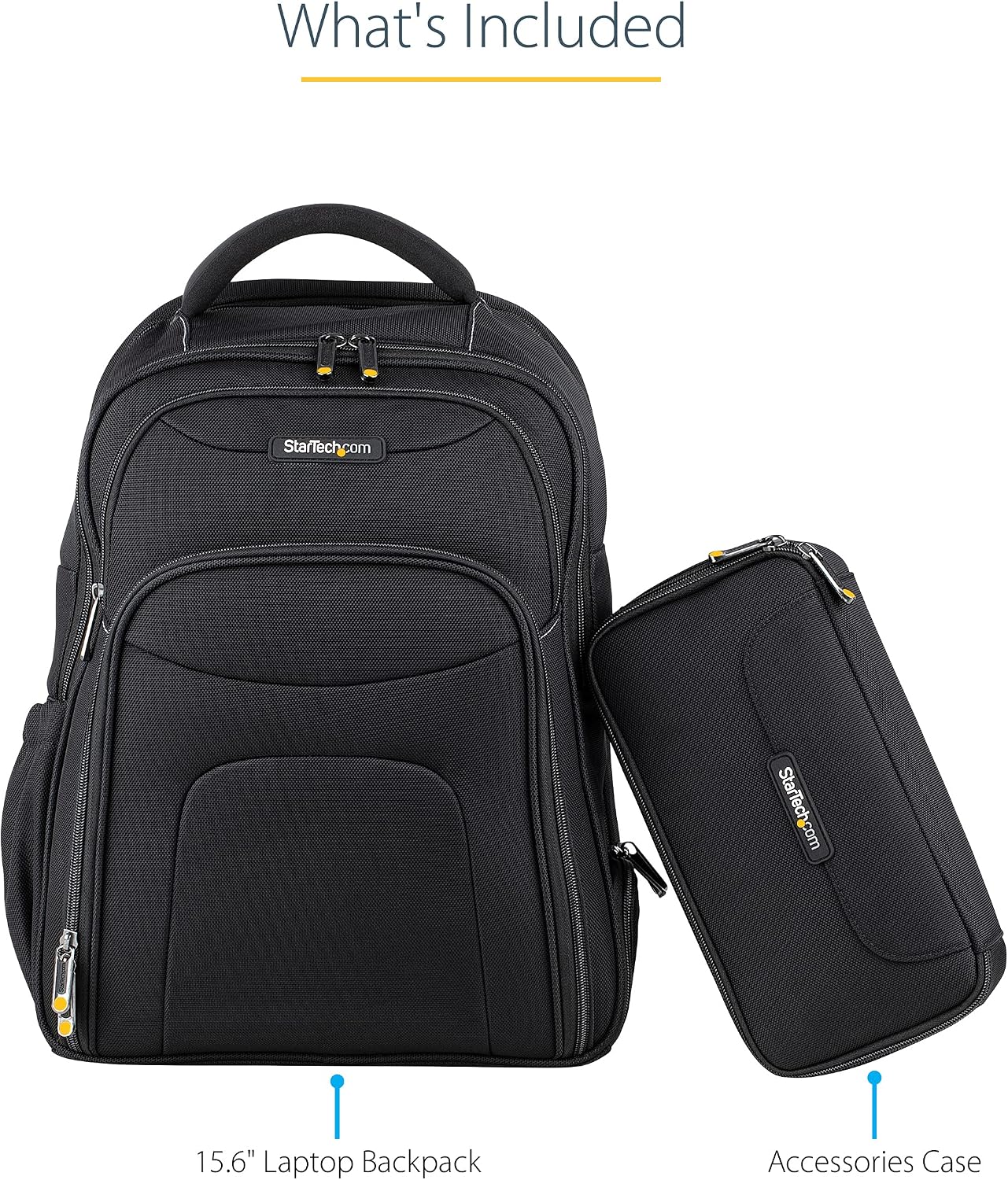 StarTech.com Unisex Backpack Ergonomic Computer Bag with Removable Accessory Case-Laptop/Tablet Pockets-Nylon, Black, 15.6' Professional IT Tech Work/Travel/Commute (NTBKBAG156)