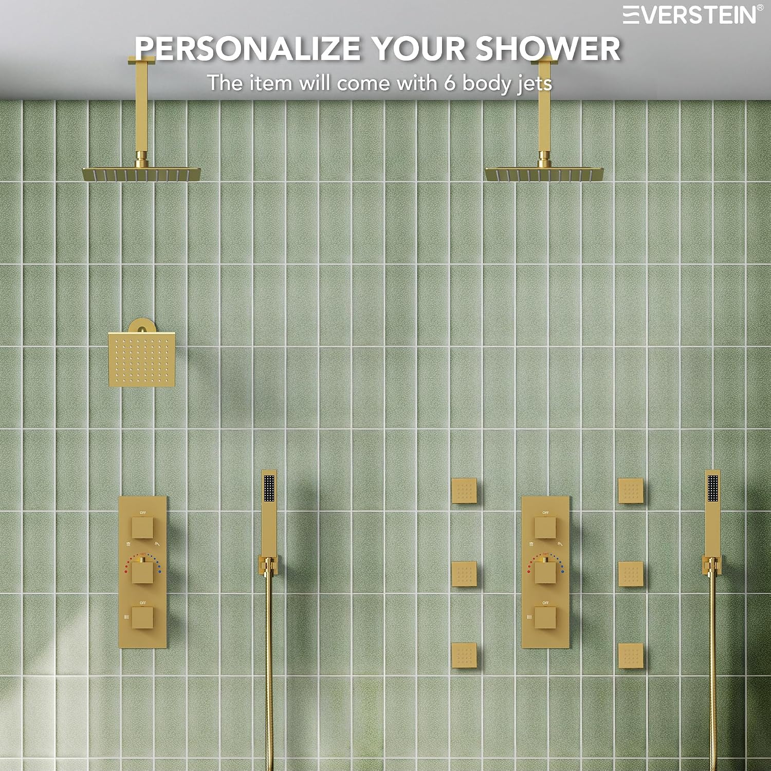 12' Ceiling Mount Dual Rainfall Shower Head System with Handheld Spray, Bathroom Shower Set with Valve(Brushed Gold)