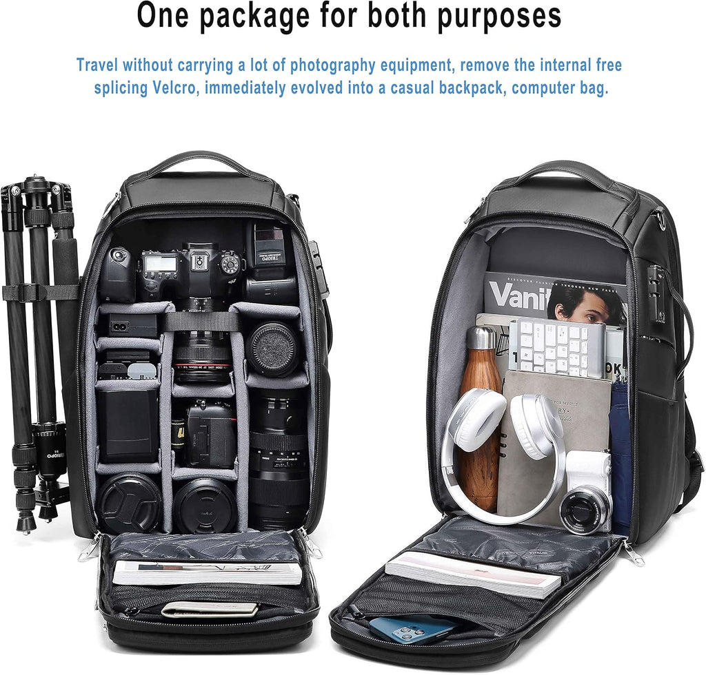 Waterproof DSLR Camera Backpack - Large with TSA Lock, Fits Drone & 17-Inch Laptop
