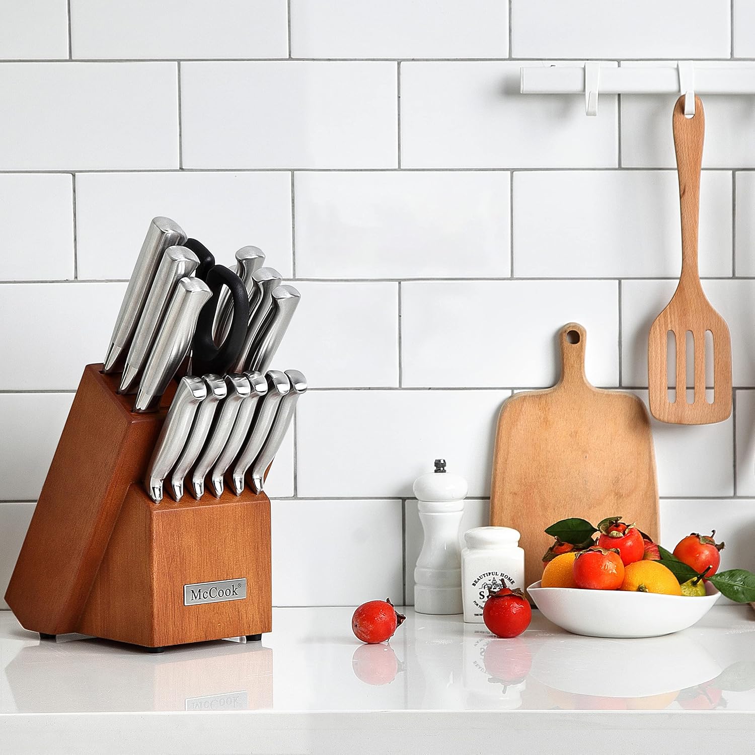 McCook® Knife Sets, German Stainless Steel Kitchen Knife Block Sets with Built-in Sharpener (Pack of 2)
