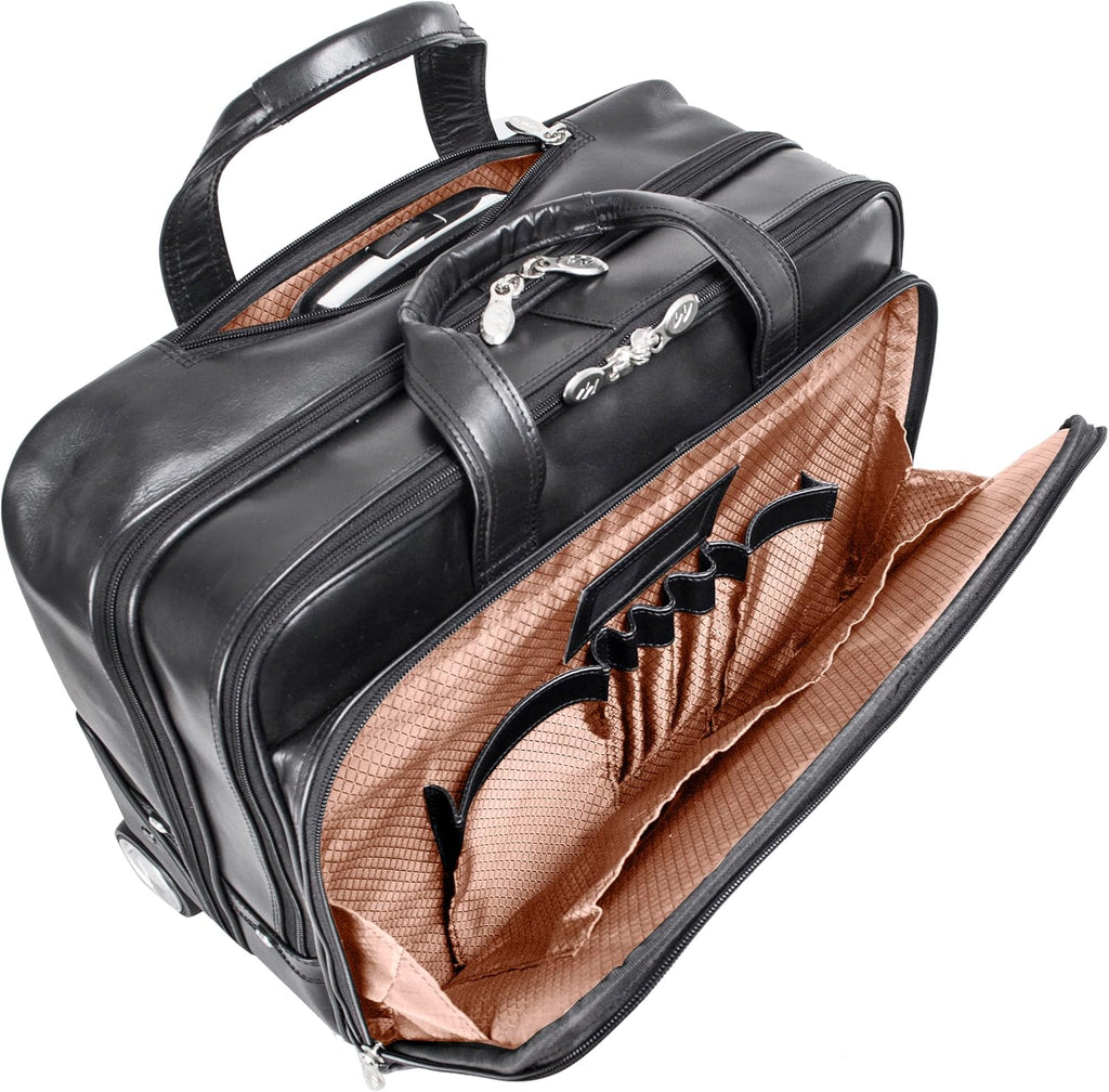 McKlein, L Series, Bowery, Top Grain Cowhide Leather, 15' Leather Wheeled Laptop Briefcase, Black (87855)