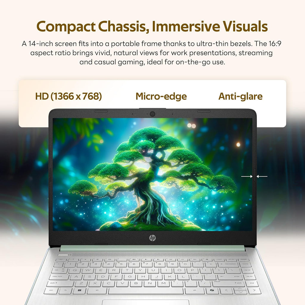 HP Flagship 14' HD Student&Business Laptop with AI Copilot, 13th Gen Intel 4-Core, 16GB RAM, 256GB Storage (128GB UFS + 128GB Docking Station), 1 Year Office 365, 720p Webcam, Win 11, Willow Green
