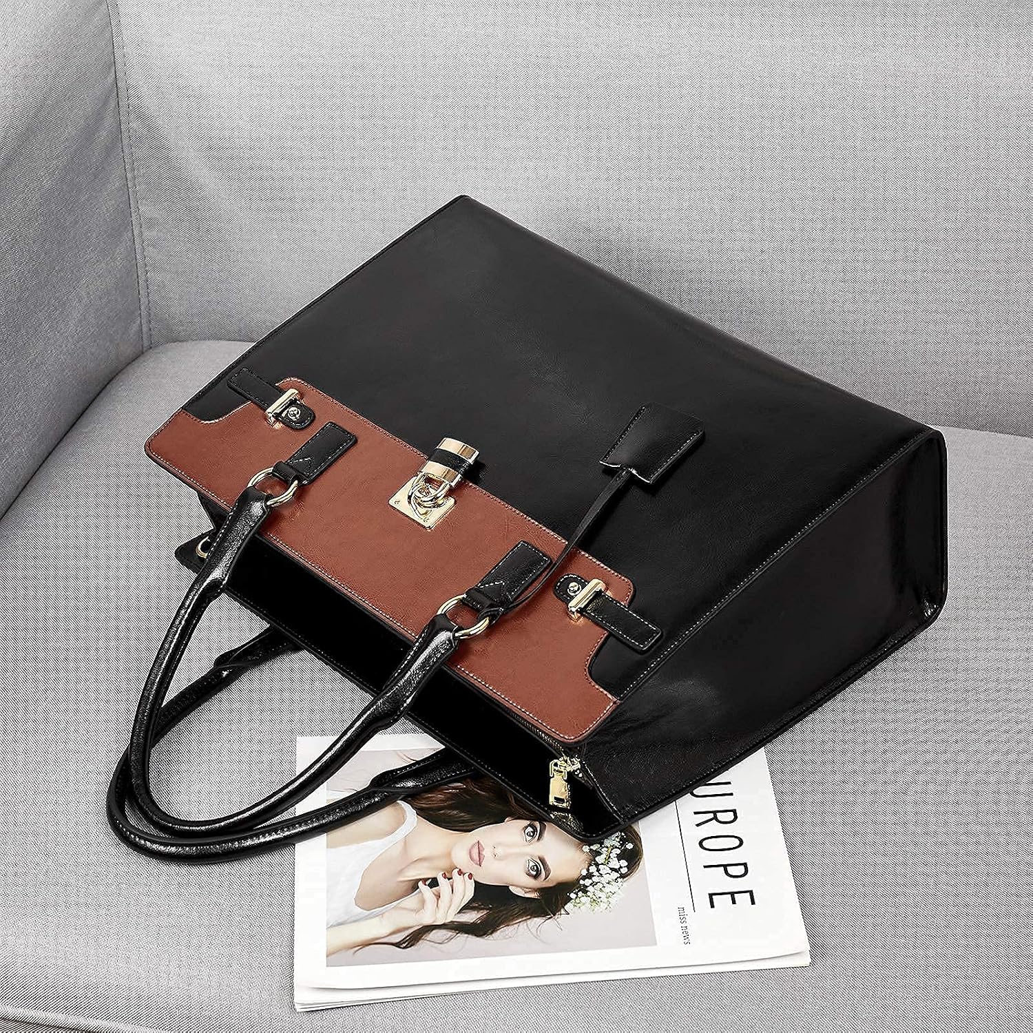 BOSTANTEN Briefcase for Women 15.6 inch Leather Laptop Bag Vintage Slim Lawyer Business Bag Stylish Work Purse