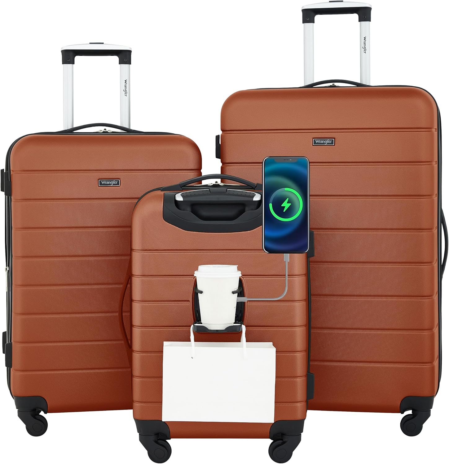 Wrangler Smart Spinner Hardside Luggage, 3 Piece Set, Burnt Orange
