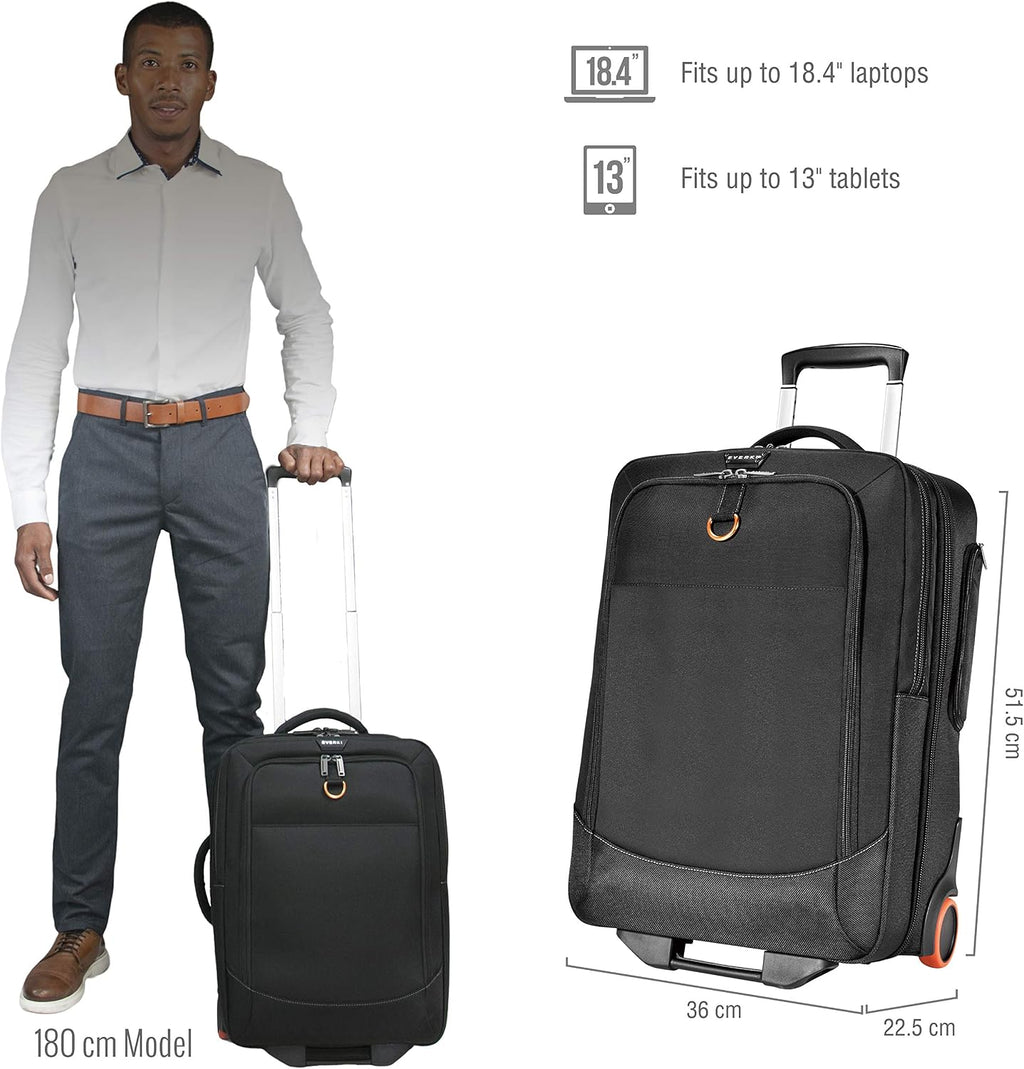 EVERKI Wheeled 420 Laptop Trolley, Rolling Carry-On Work Bag, TSA Friendly Removable Sleeve, Flight Approved, Organized Travel Luggage w/ Wheels for Business & Gaming, Fits Laptops up to 18.4' - Black