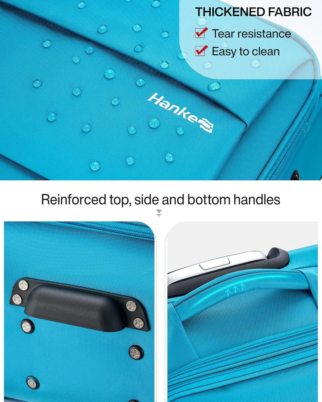 Hanke 24 Inch Expandable Luggage Large Suitcases with Wheels Softside Checked Luggage Rolling Suitcase with Lock Lightweight Travel Luggage for Men and Women 24 Inch Luggage.(Caribbean Blue)