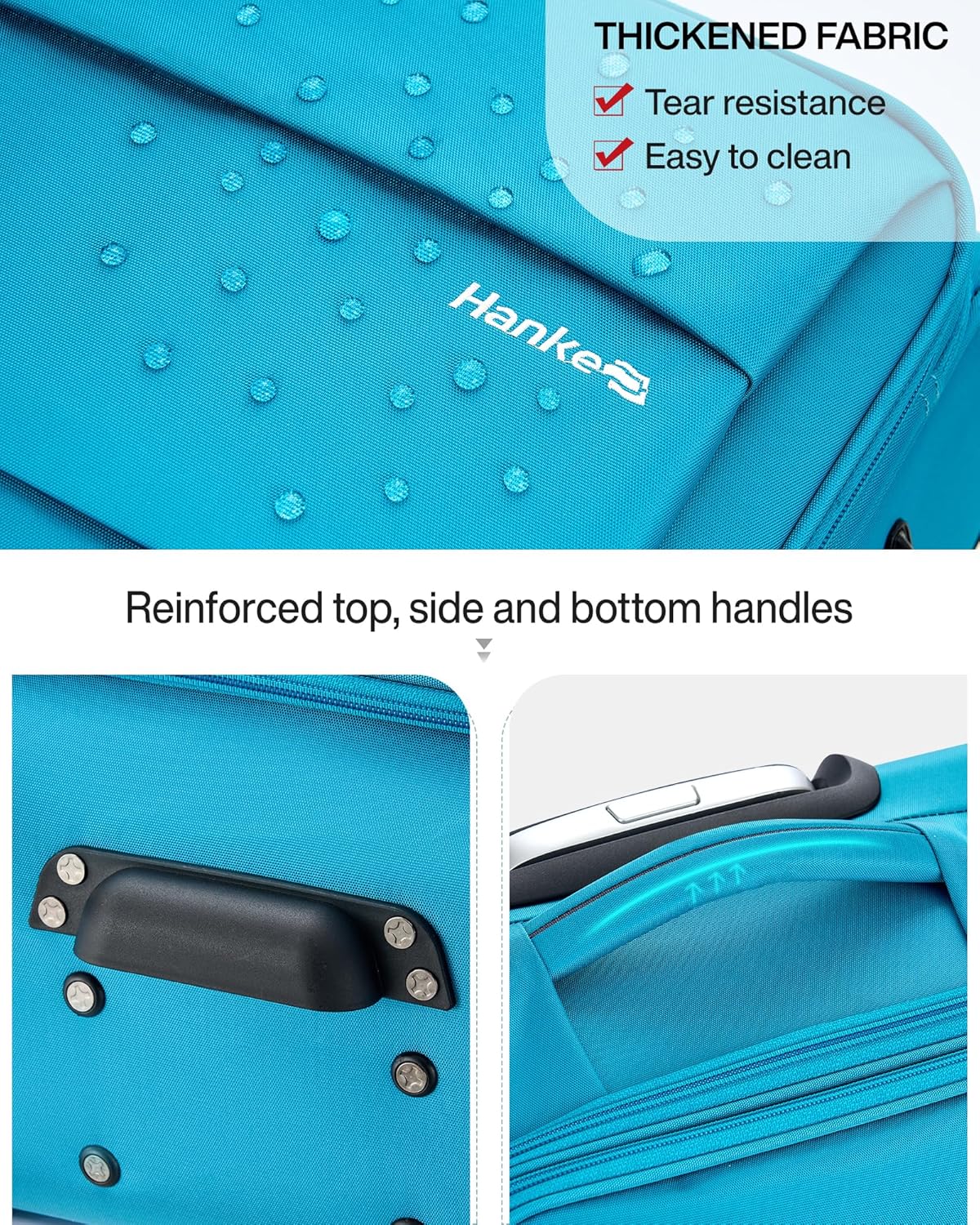 Hanke 24 Inch Expandable Luggage Large Suitcases with Wheels Softside Checked Luggage Rolling Suitcase with Lock Lightweight Travel Luggage for Men and Women 24 Inch Luggage.(Caribbean Blue)