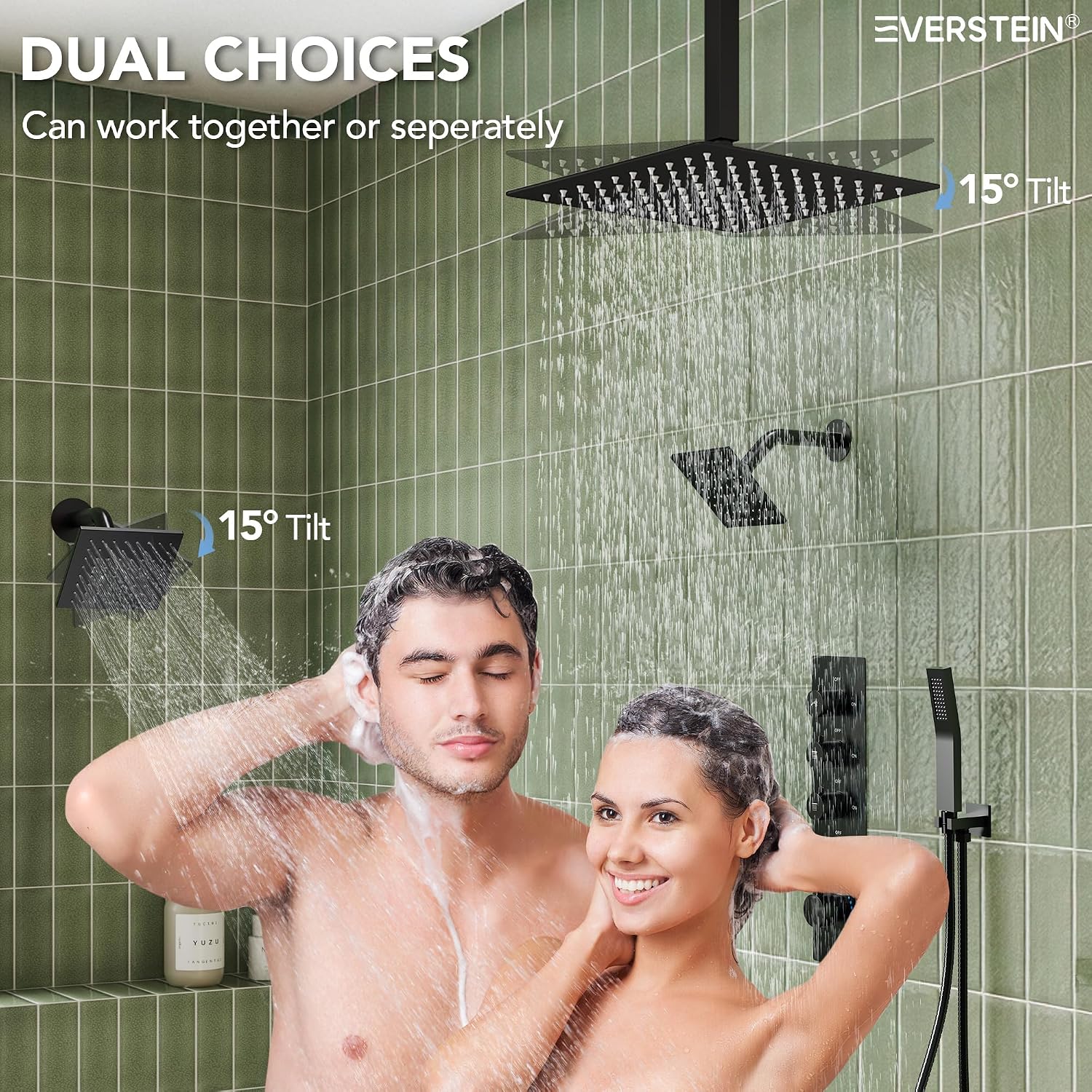 Thermostatic Shower system, 16, 6 in. Bathroom Shower Set Wall Mount Dual Shower Head Faucet in Matte Black