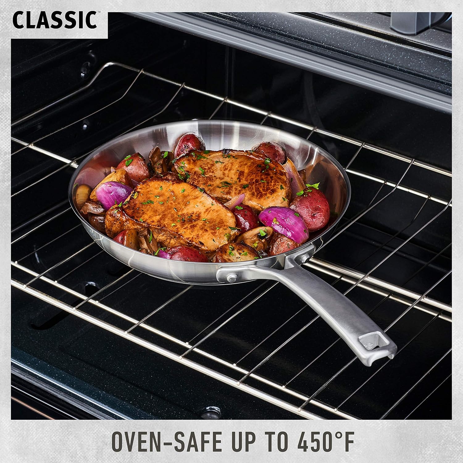 Calphalon Classic Stainless Steel Cookware Set, 10-Piece, Impact-Bonded Aluminum Base, Stay-Cool Handles, Oven Safe 450F, Silver