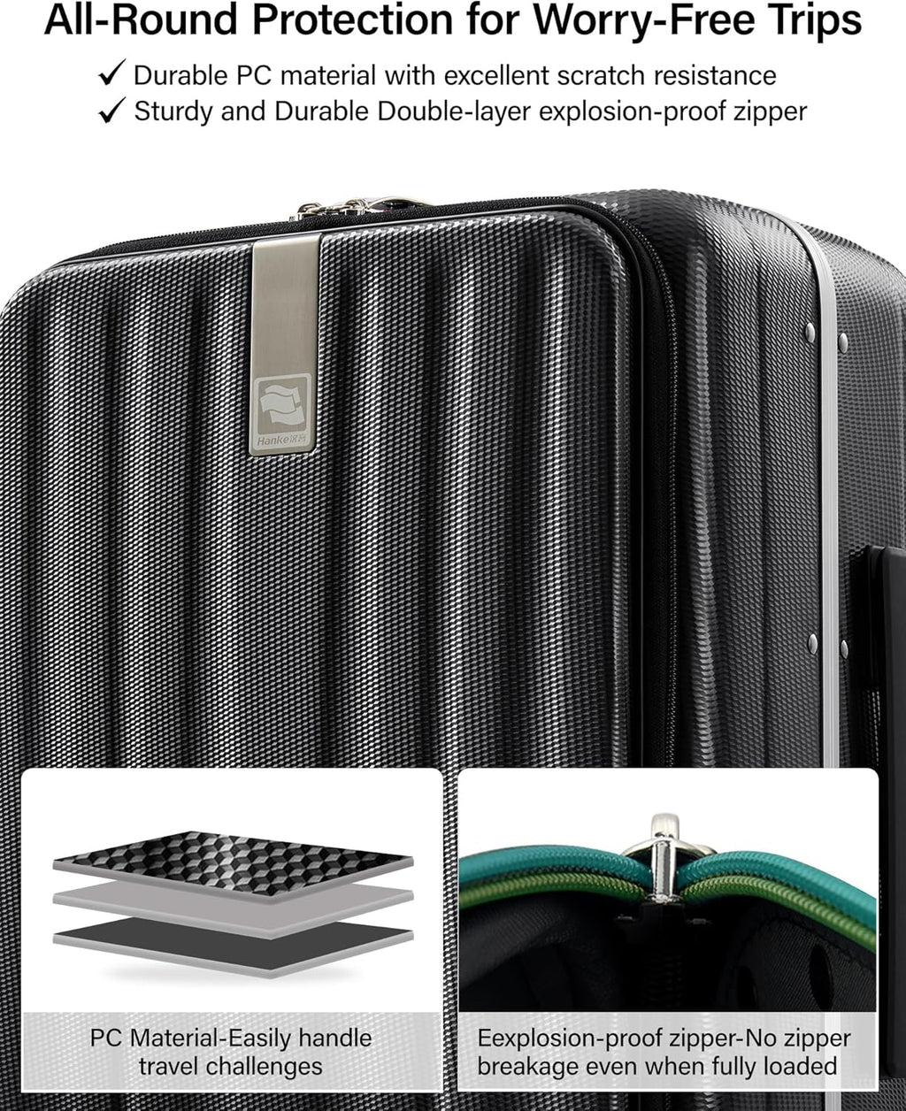 Hanke 16 inch Underseat Carry On Suitcases with Wheels,Lightweight Hard Shell Carry on Luggage with Wheels for Weekender,Top Opening Small Suitcase,Travel Luggage for Womem Men,Jet Black.